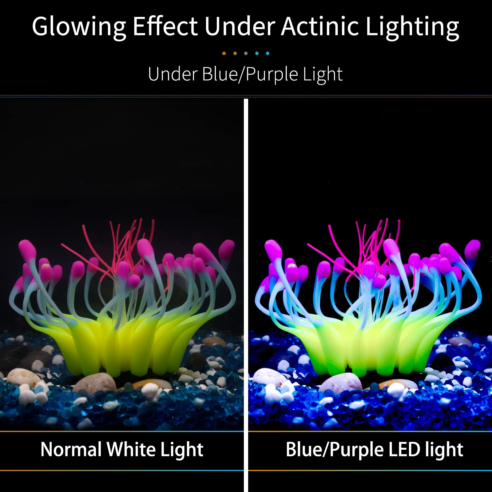 Uniclife Glowing Effect Gooseneck Coral Artificial Decoration Silicone Ornament For Fish Tank Aquarium, Yellow