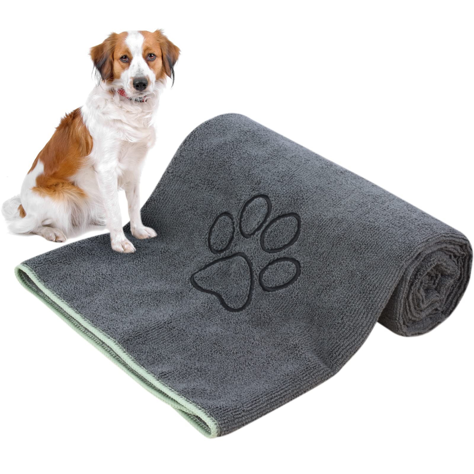 KinHwa Dog Towel Super Absorbent Microfiber Dog Drying Towel Soft Pet Bath Towel for All Dogs and Cats with Embroidered Paw Prin