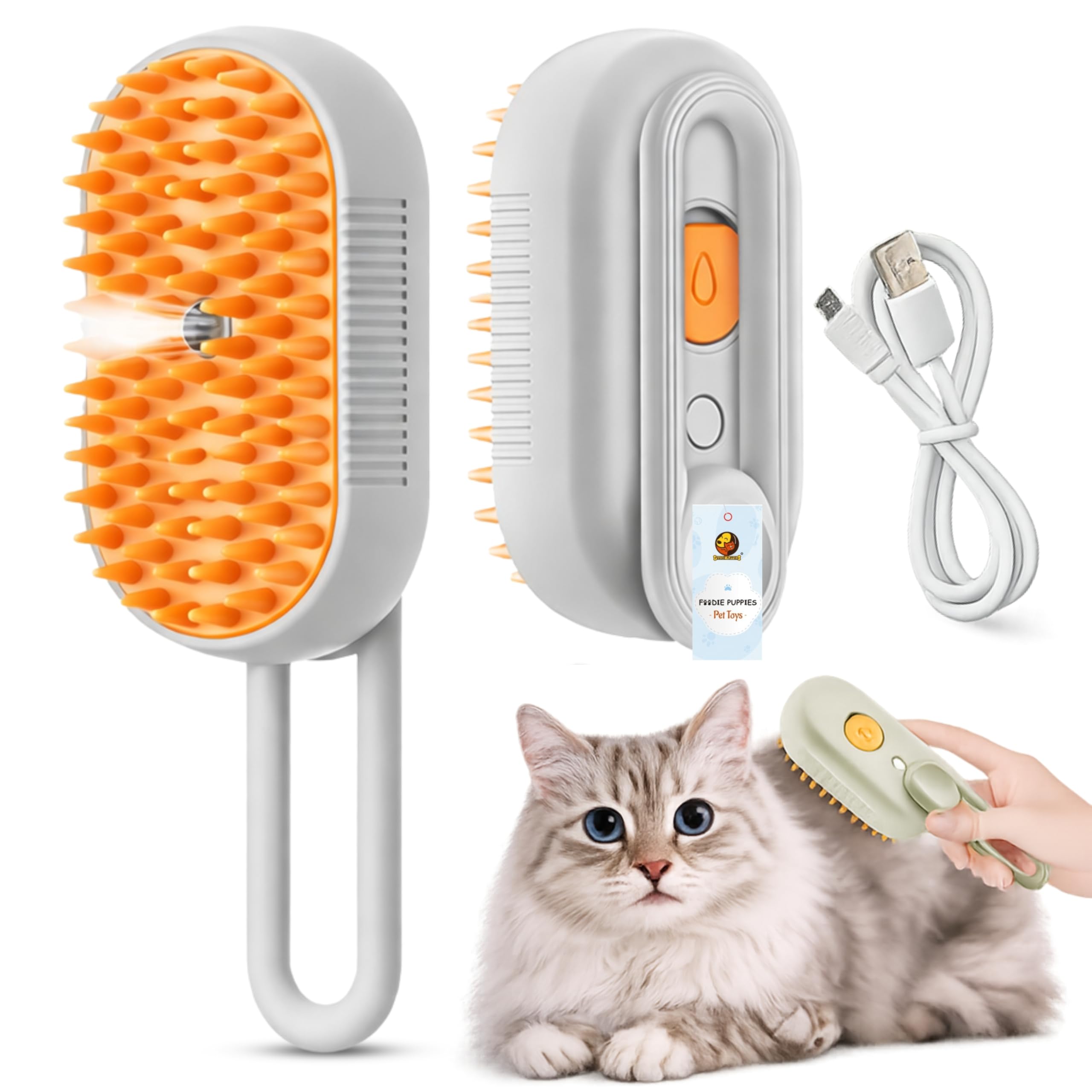 Foodie Puppies Steam Brush For Dogs And Cats | 3 In 1 Water Steamer For Pets Silicone Massage Dog Comb Electric Multifunctional 