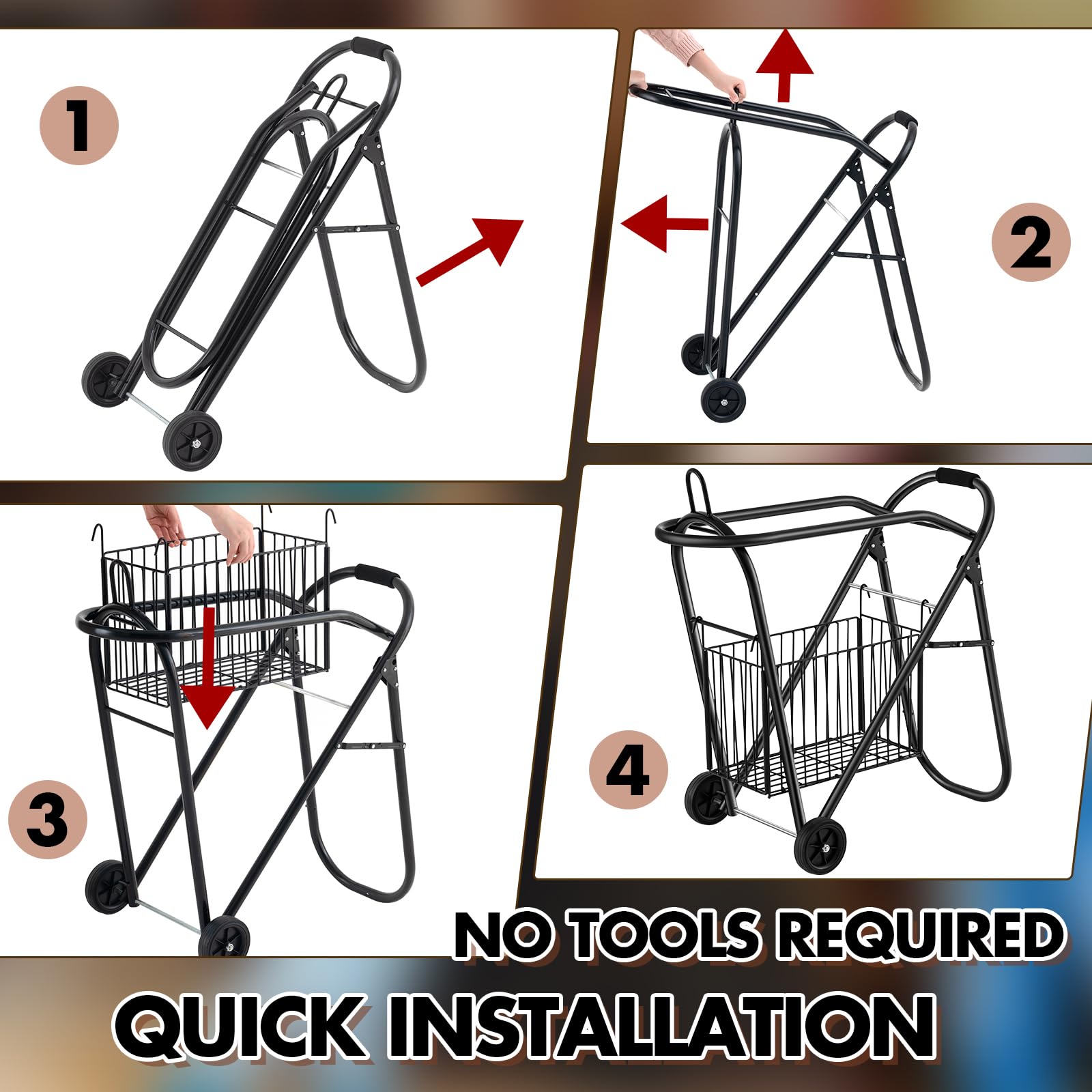 Kritkin Heavy Duty Rolling Horse Saddle Tack Cart, Iron, Black, Model KS-Kritkin-0684, Foldable Organizer with Hooks for Easy Transport