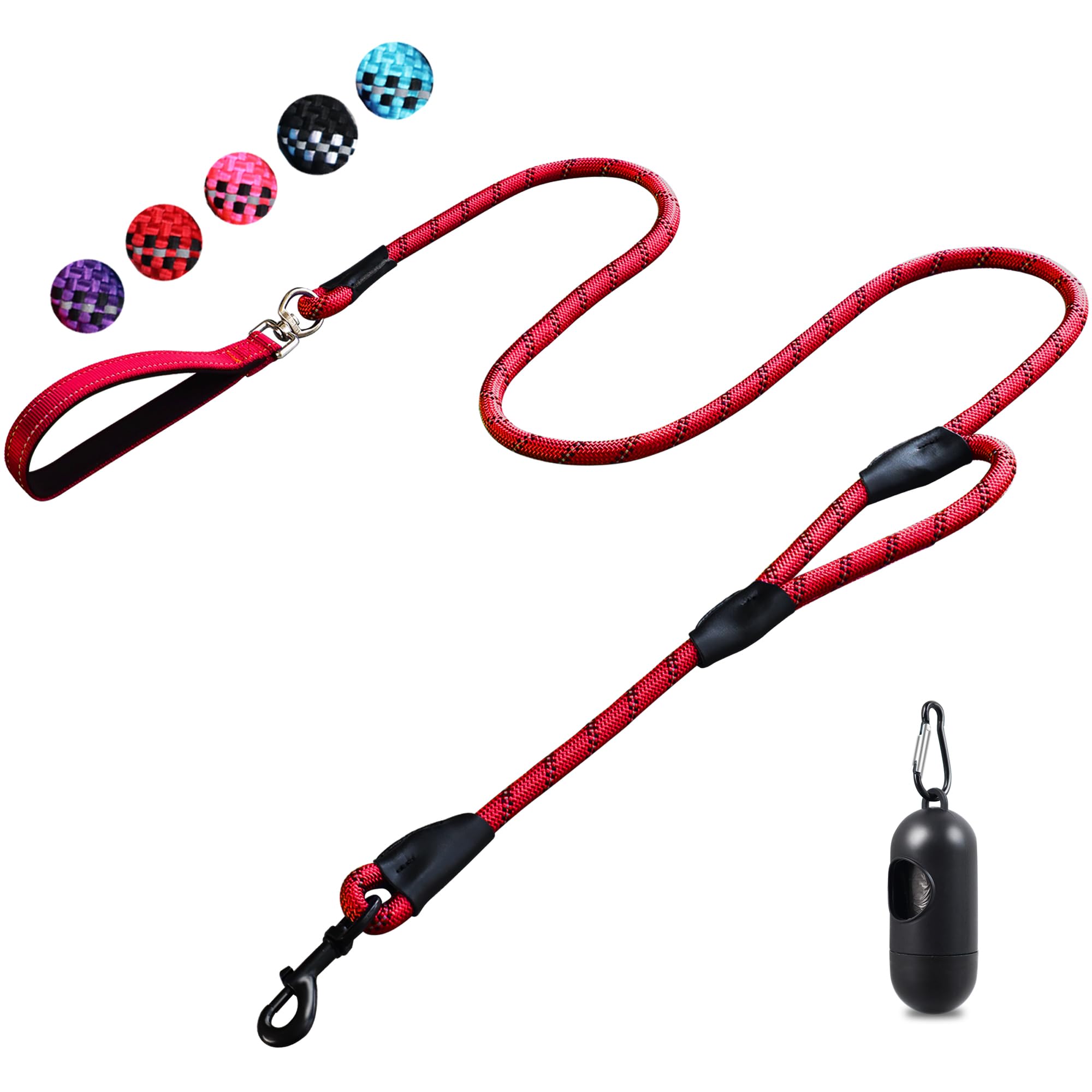 Dog Leash, 6 Foot Dog Leash, 2 Extra Padded Handles, Lockable Metal Carabiner Clip, Reflective No Pull Heavy Duty Rope Lead, Wal