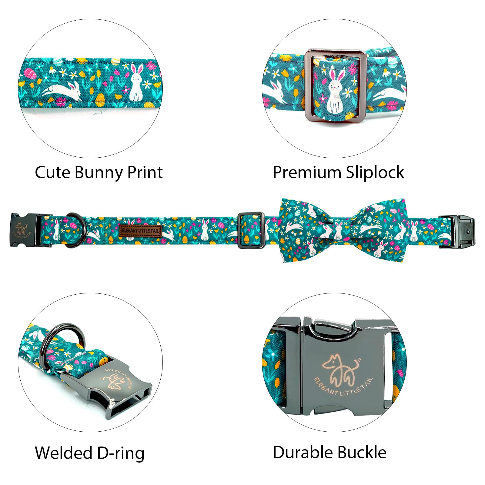 Elegant Little Tail Easter Dog Collar, Bunny Print Dog Collasr With Bow Girl Boy Pet Collar Bowtie Spring Holiday Pet Collars Ad