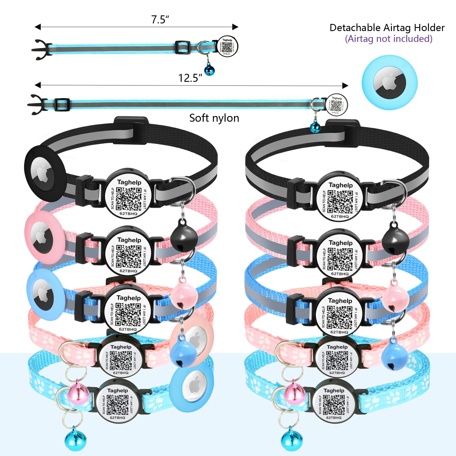 Reflective Airtag Cat Collar, Integrated Cat Collar With Air Tag Holder And Bell, Breakaway With Qr Code Name Tag,Safety Elastic
