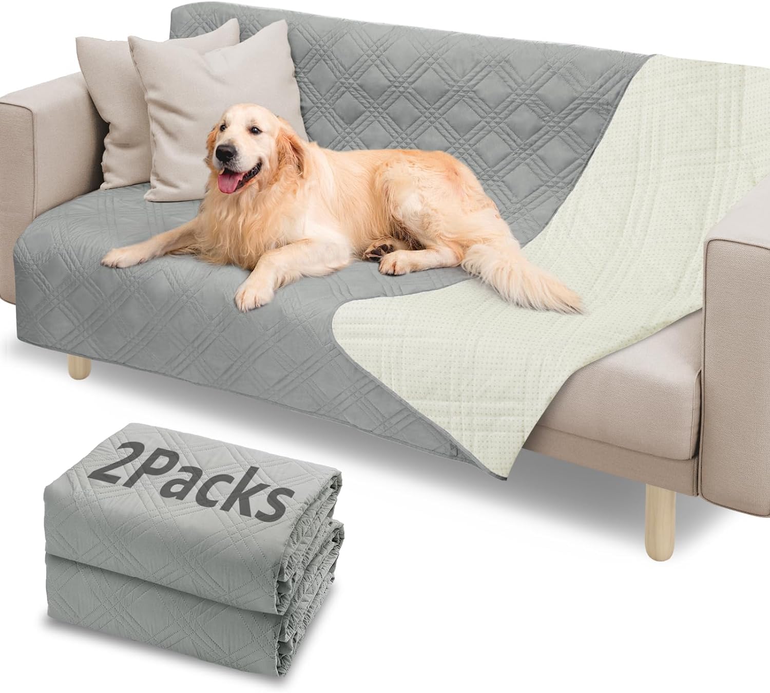 Waterproof Dog Blanket Bed Cover & Protector, 137x208cm, Grey, 2 Pack