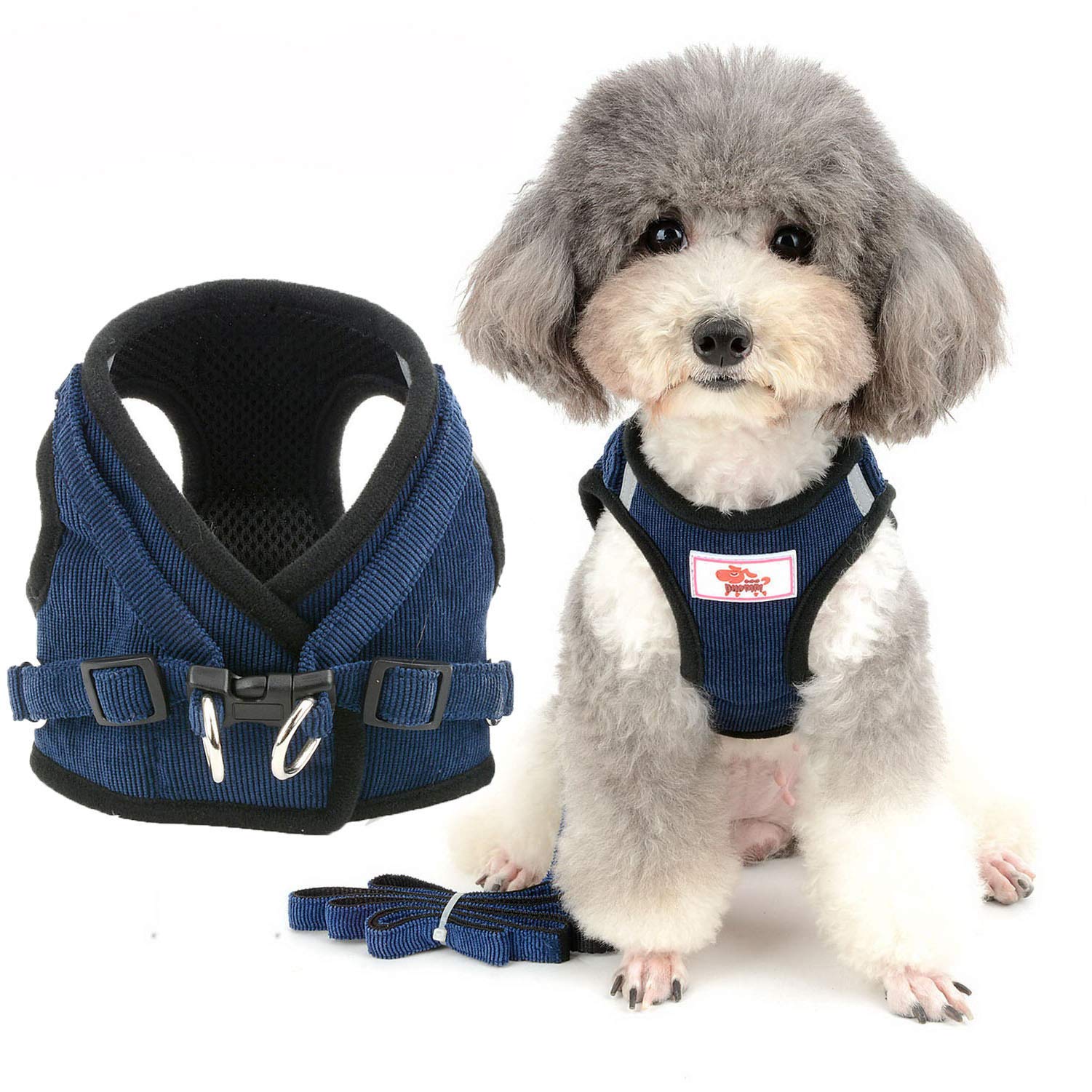 Zunea Small Dog Harness and Leash Set No Pull Adjustable Reflective Step-in Puppy Boy Girl Vest Harnesses Soft Corduroy Mesh Pad