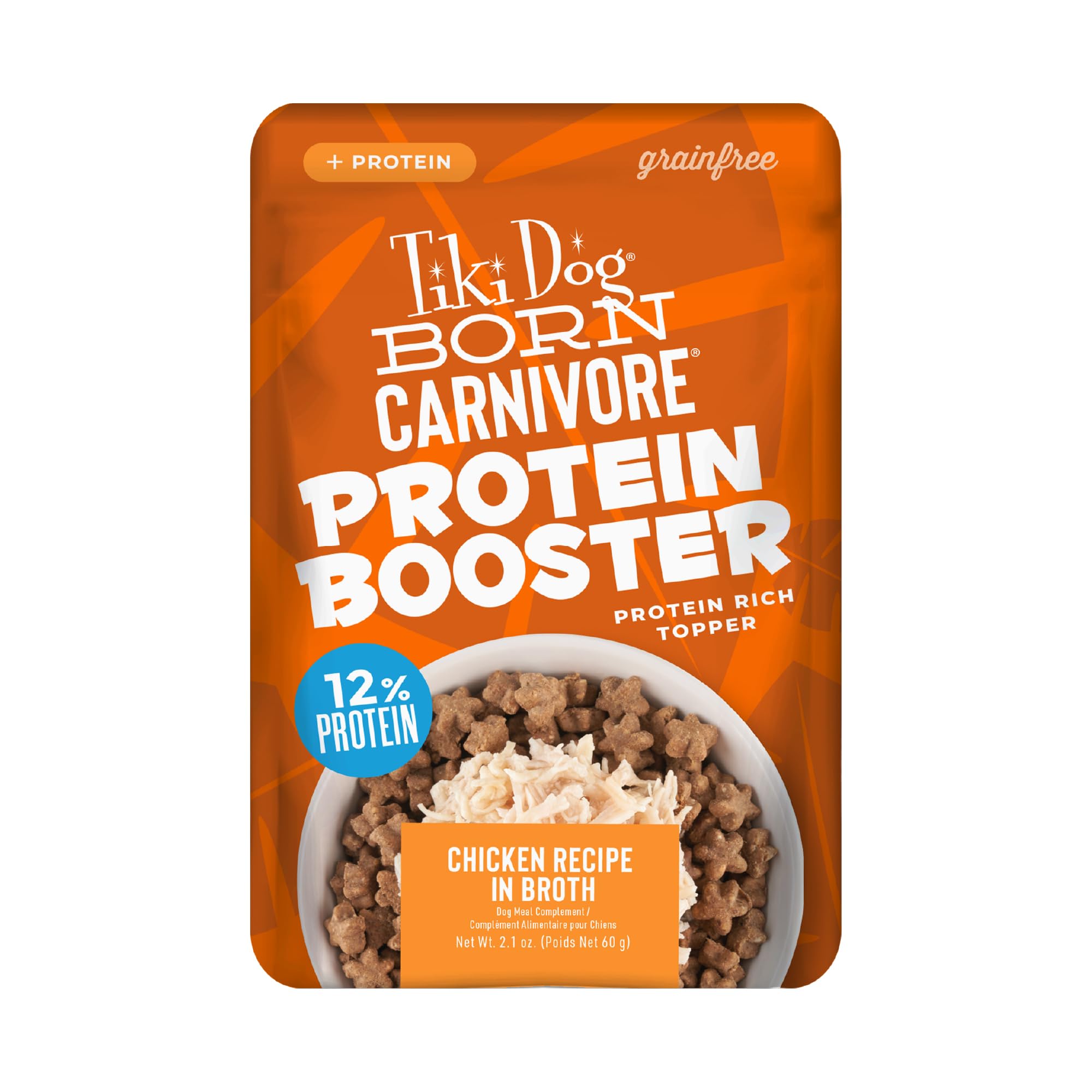 Tiki Dog Born Carnivore Protein Booster Dog Food Topper, Chicken Recipe in Broth, 2.1 oz. Pouch (12 Count)