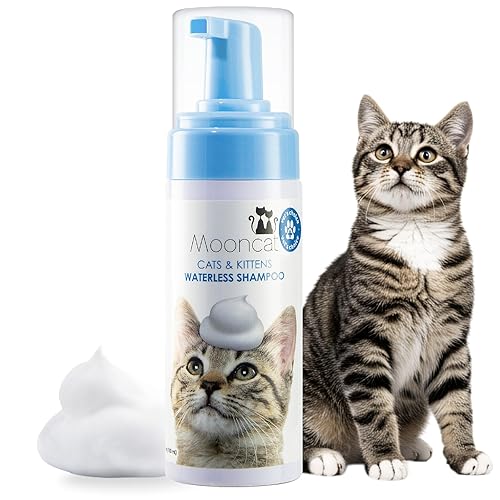 Mooncat Waterless Cat Shampoo - Licking Safe Dry Foam for Sensitive Skin, Paraben Free, pH Balanced, 5 oz