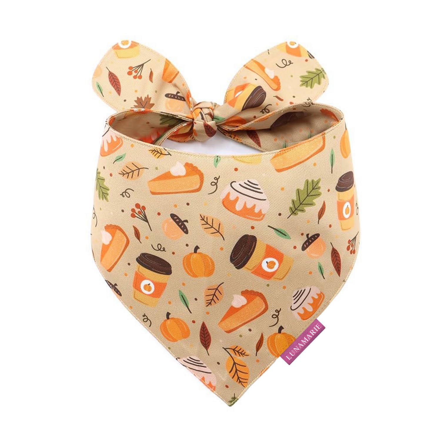 Lunamarie - Luxury Dog Bandanas - Pumpkin Spice Fall Design | Premium & Silky Poly Fabric | 100% Handmade Quality | Custom Shape