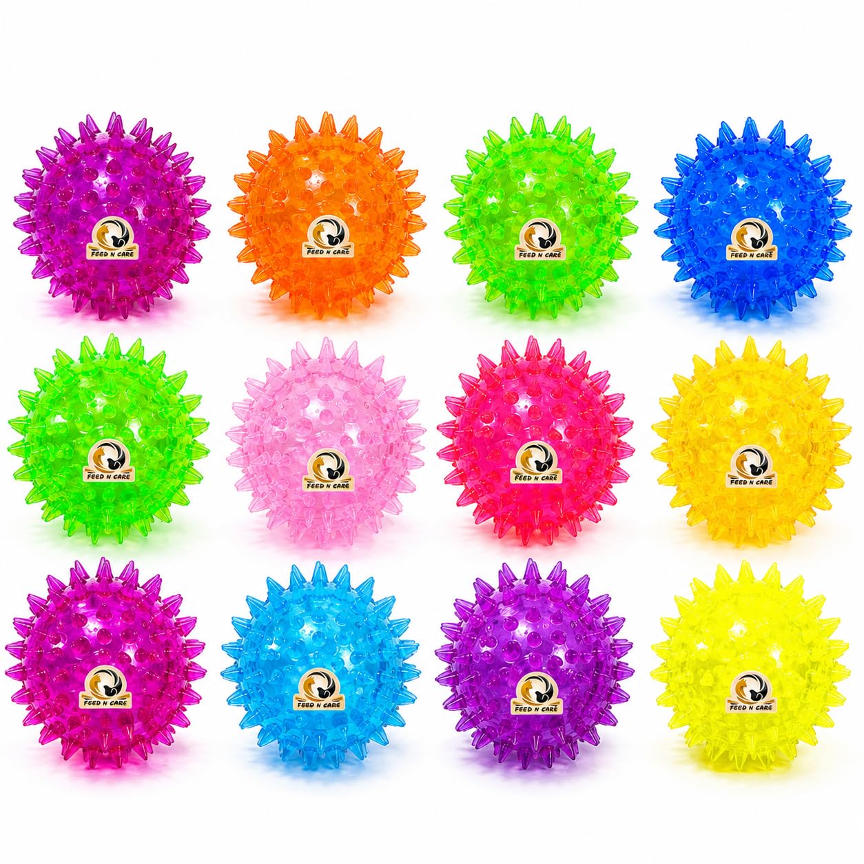 Feed N Care Led Flashing Spiky Ball For Dogs & Cats, Interactive Toy (Pack Of 12)
