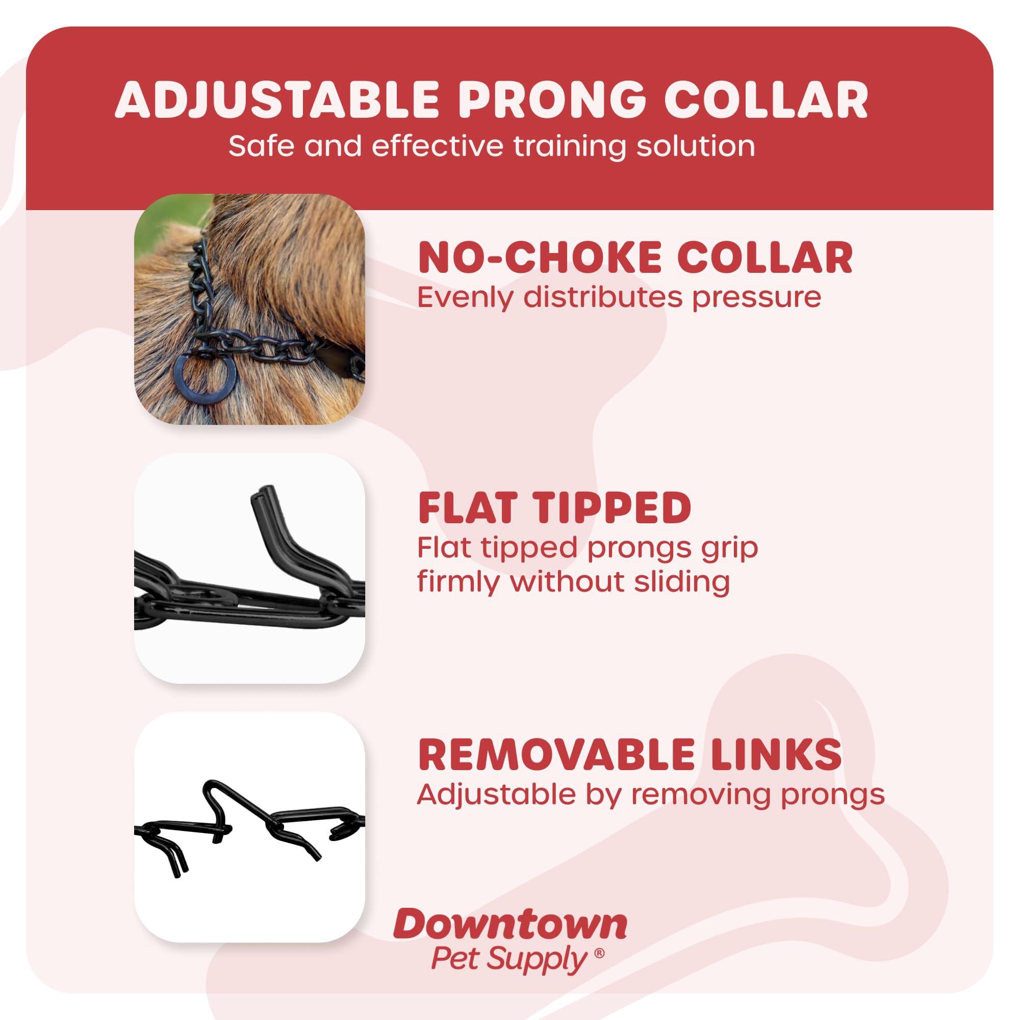 Downtown Pet Supply Chrome Plated Prong Collar for Dogs, Large - Adjustable, No-Choke and No Pull Dog Collar with Removable Link