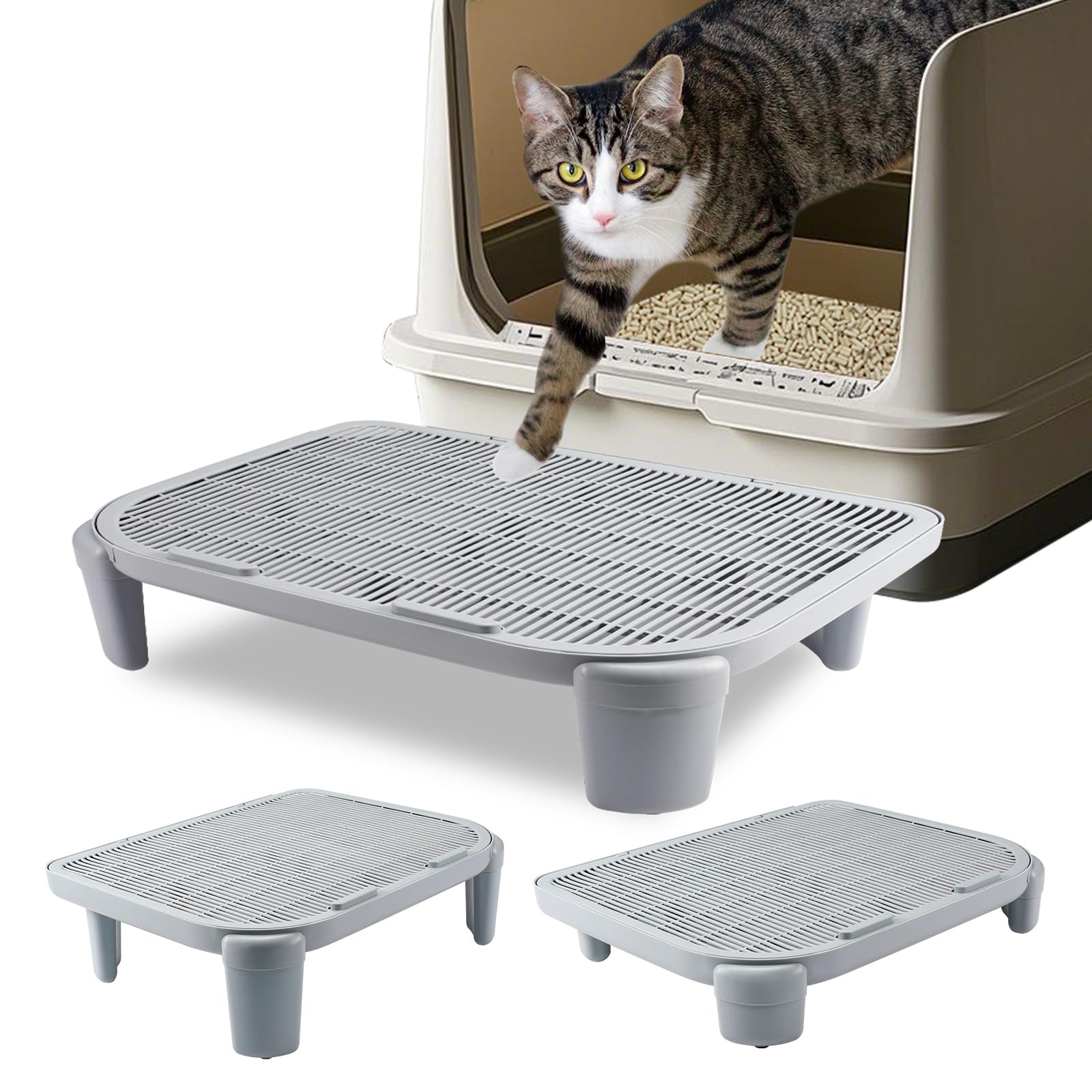 Wesketch Adjustable Cat Litter Ramp For Elevated Cat Litter Box, Double Layered Litter Trapper With Filter Function, Easy Clean,