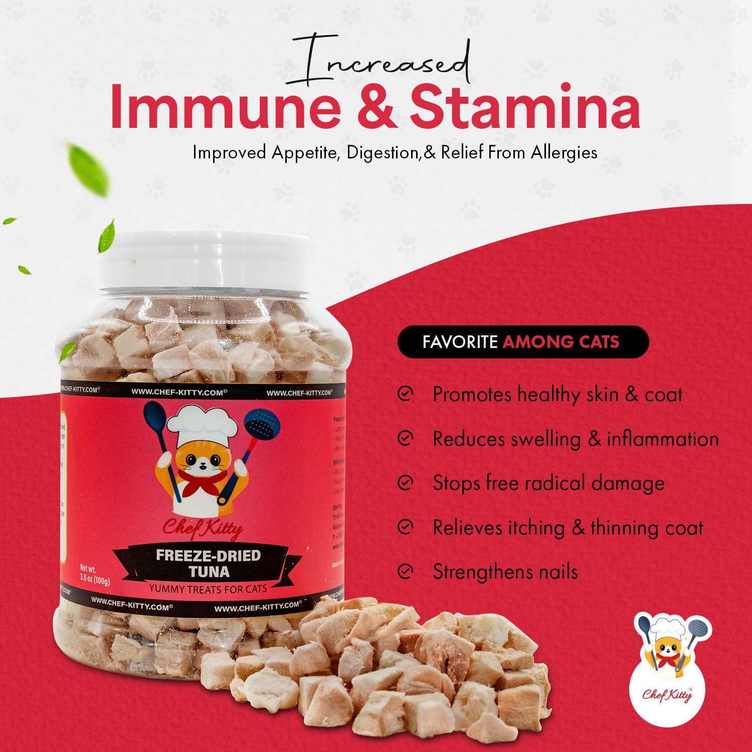 Chef Kitty Freeze-Dried Tuna Treats for Cats & Dogs - 100% Wild Caught, Single Ingredient, High-Protein, Healthy Snack - No Addi
