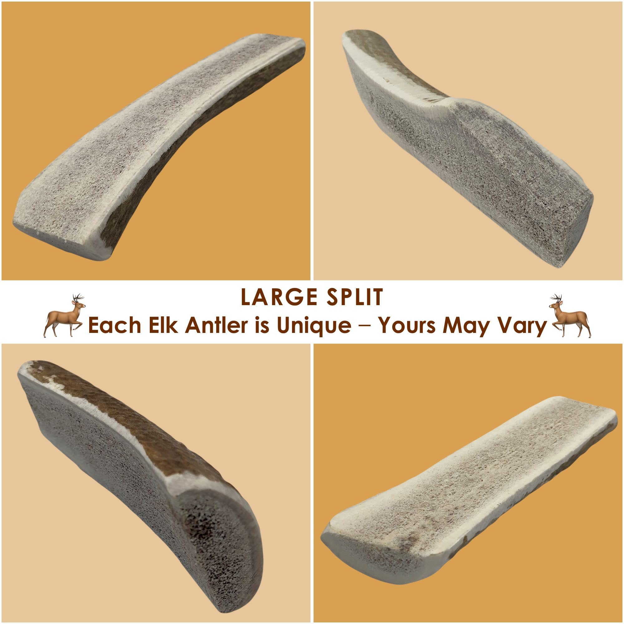 Deluxe Naturals 3-Pack Large Split Elk Antler Dog Chews (6 to 7.5+ in) - All-Natural, Long-Lasting Antlers for Small & Medium Do