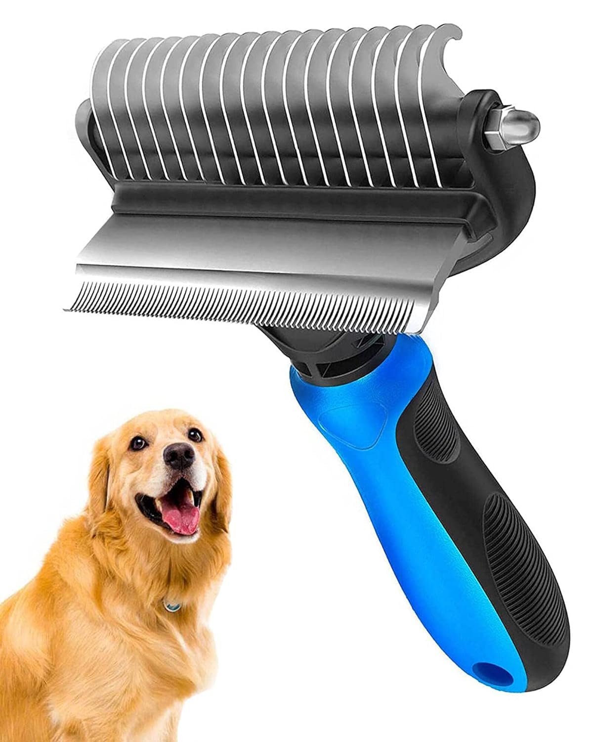 Exomoon Pet Grooming Brush For Dogs/Cats, 2 In 1 Deshedding Tool & Undercoat Rake Dematting Comb For Mats & Tangles Removing, Re
