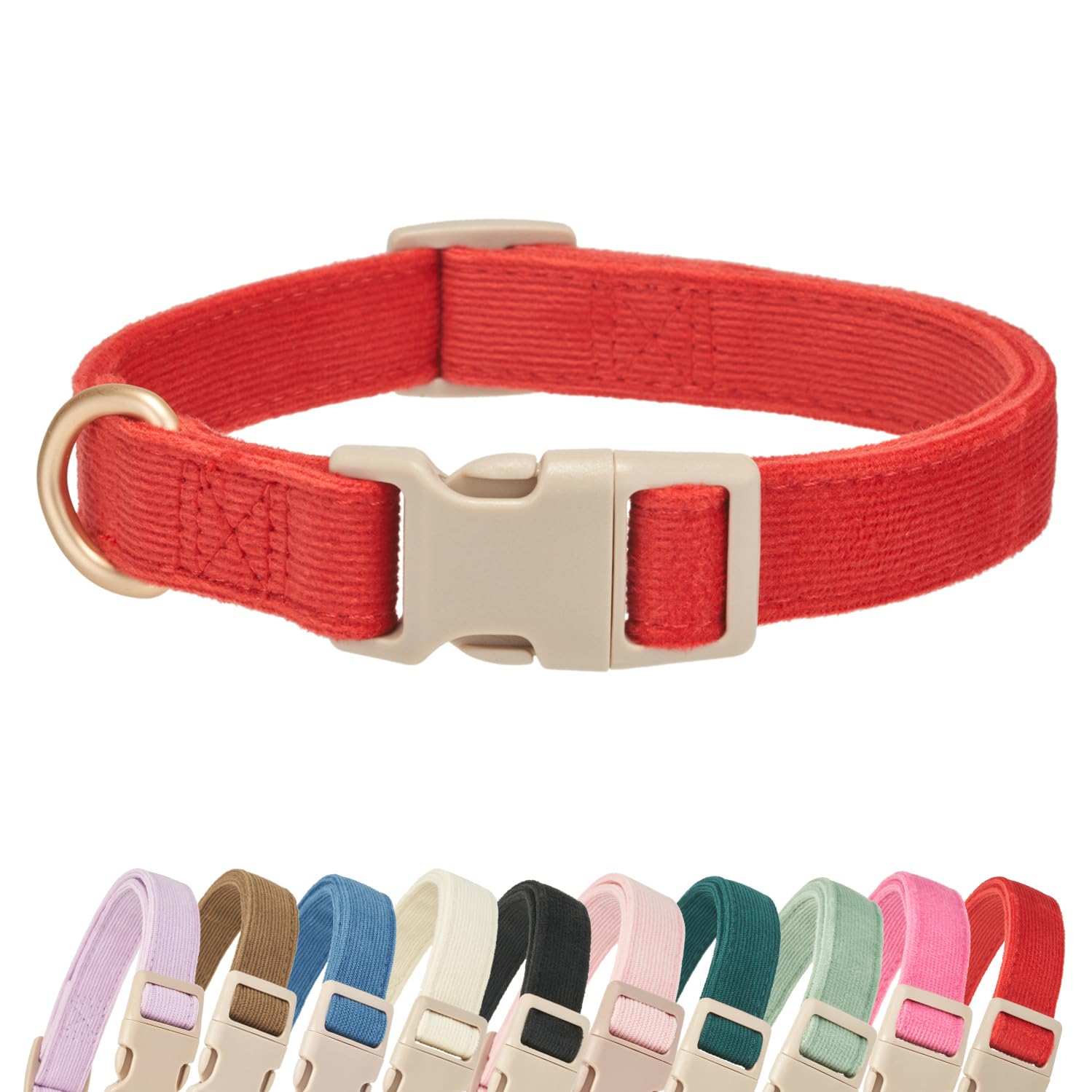 Yudote Soft Cotton Dog Collar Adjustable Corduroy Dog Collars For Small Medium Large Dogs(Red,Small)