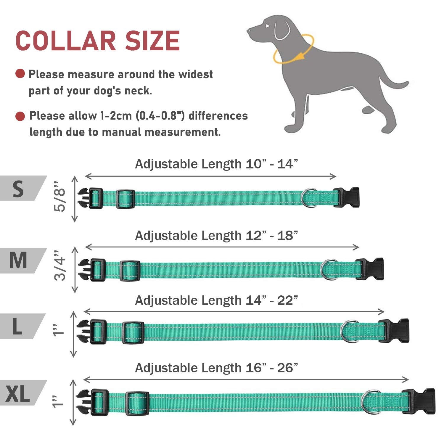 Reflective Dog Collar With Buckle Adjustable Safety Nylon Collars For Small Medium Large Dogs, Green L