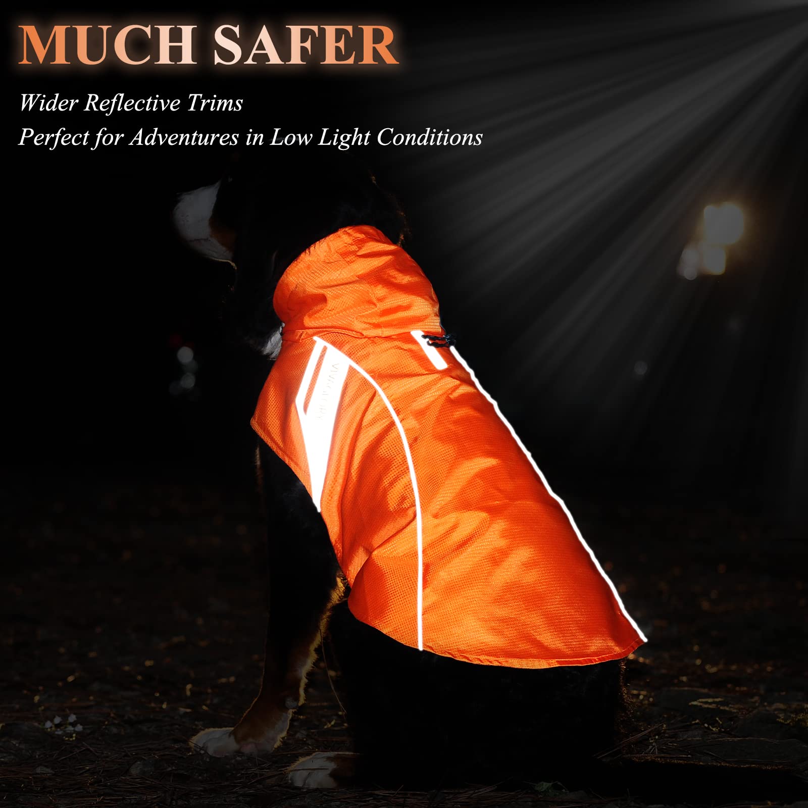 Vivaglory Dog Raincoat for Medium Dogs, Orange, Lightweight, Reflective, Easy On & Off, M (22"-26" Chest Girth)