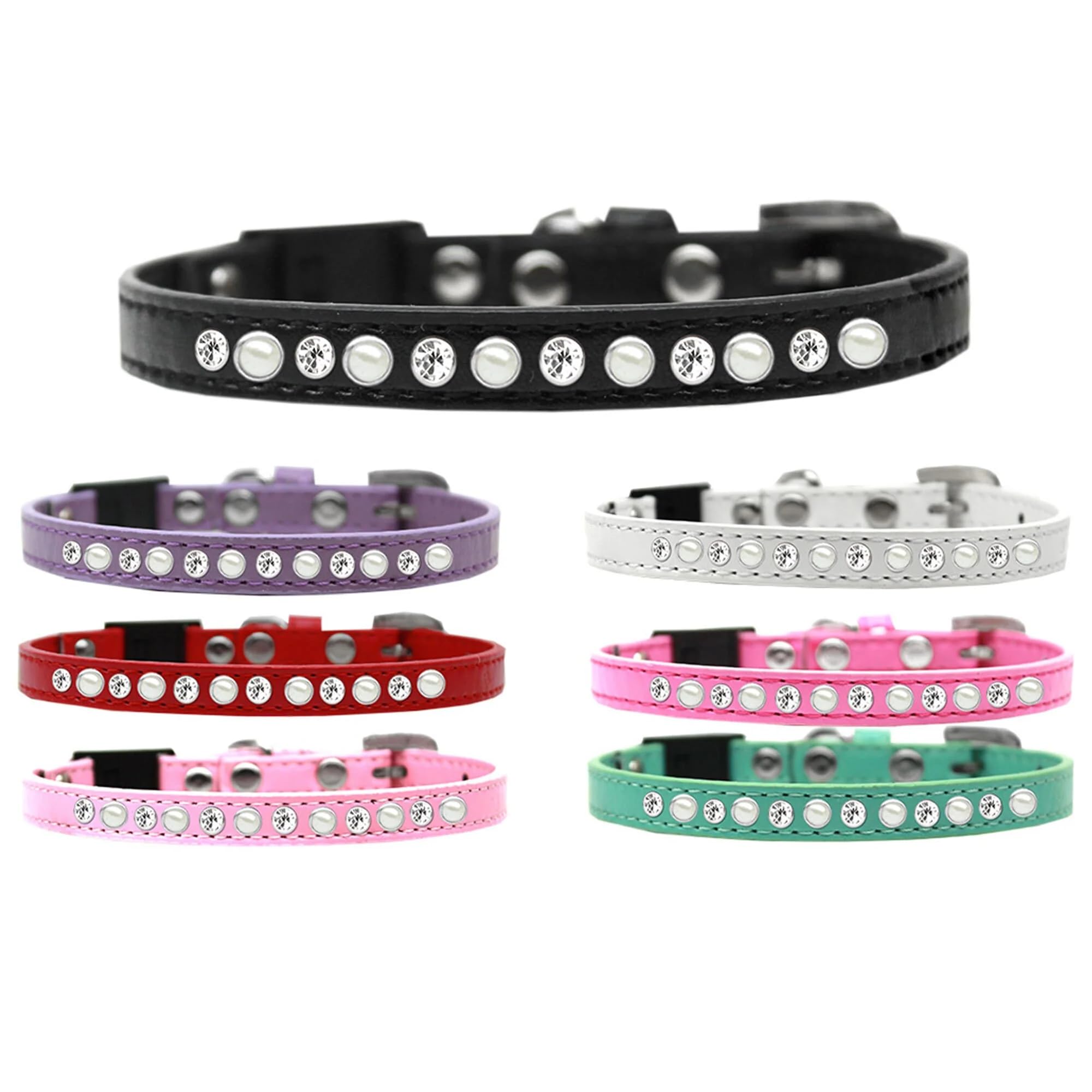 Breakaway Cat Collar, "Pearl & Clear Jewel" Aqua 10