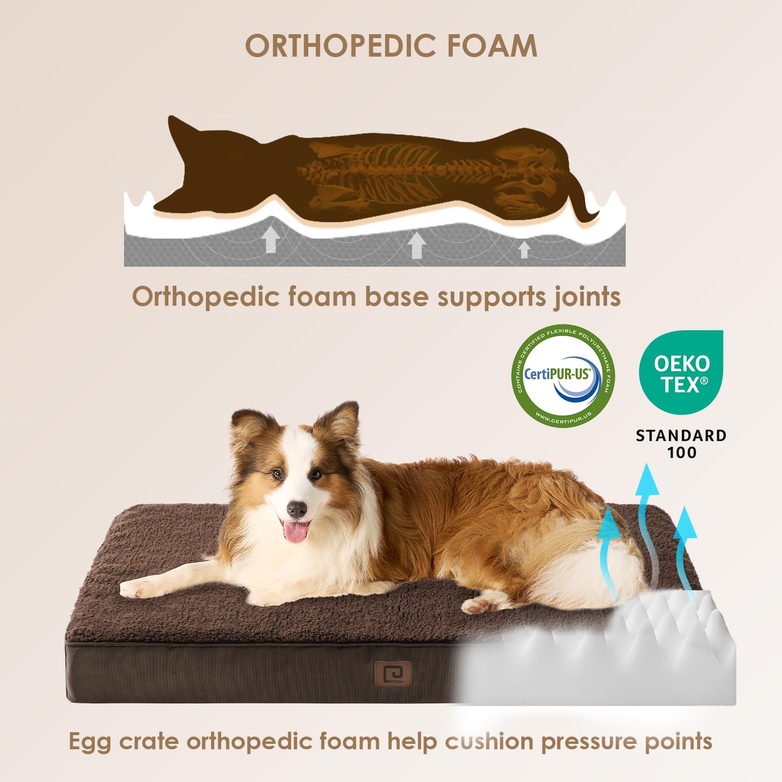 Eheyciga Orthopedic Foam Dog Bed For Large Dogs, 35'L X 23'W X 3.5'Th, Brown