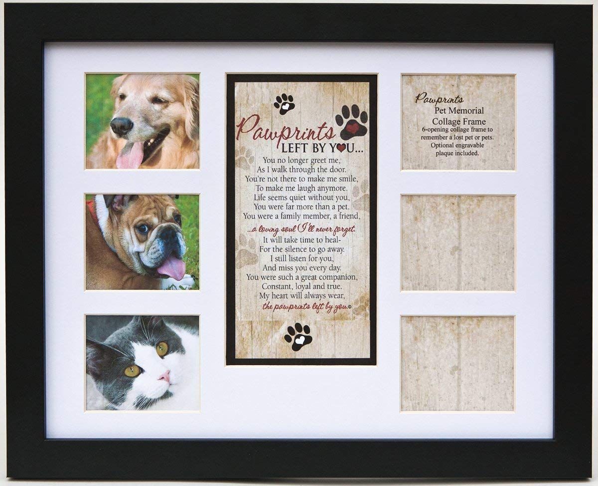 Pet Memorial Collage Frame For Dog Or Cat With Sympathy Pawprints Left By You Poem - Made In The Usa