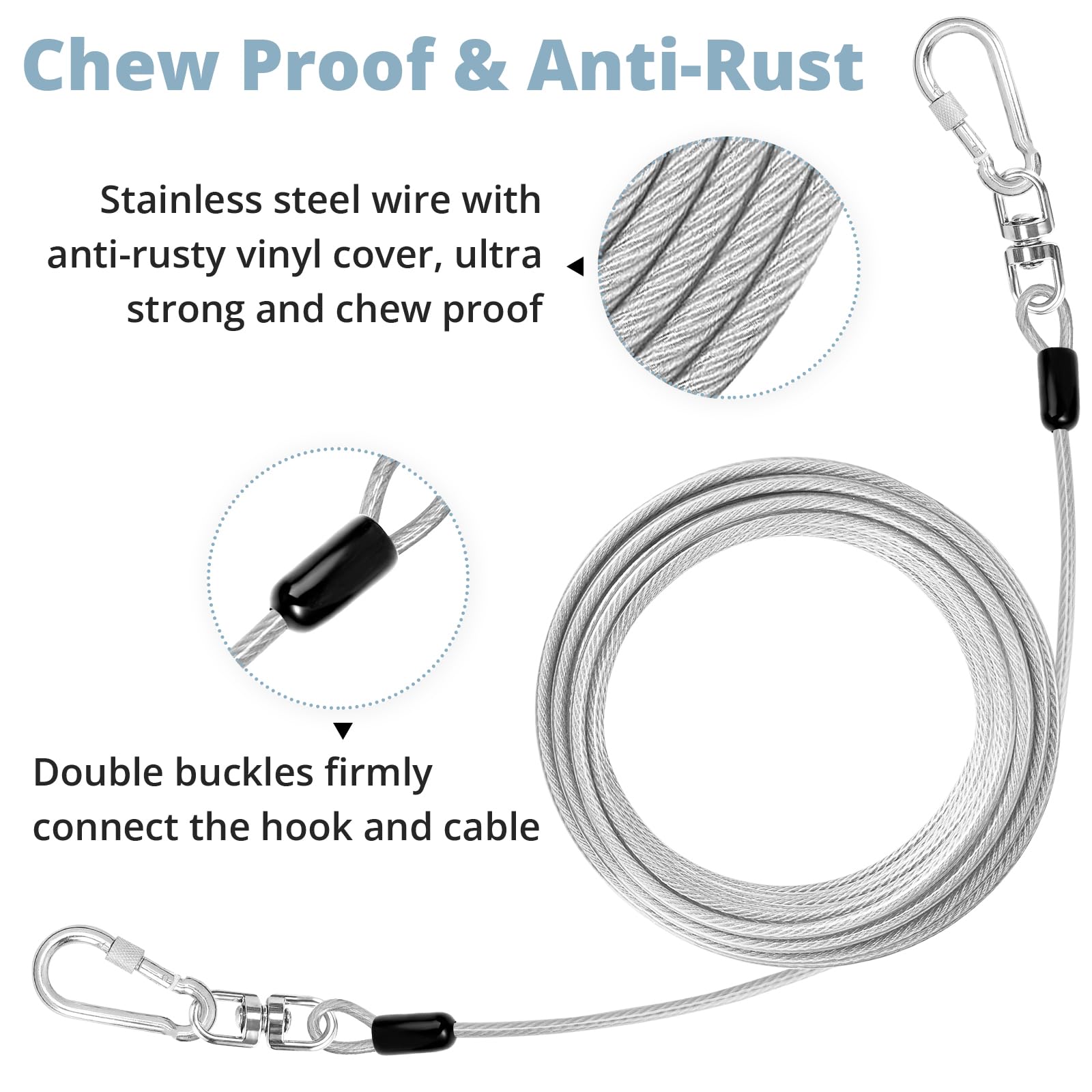 Jenico Dog Tie Out Cable: 25Ft Dog Lead For Yard - Heavy Duty Chain Leash Outside For Small Large Dogs Up To 500 Lbs - Outdoor D