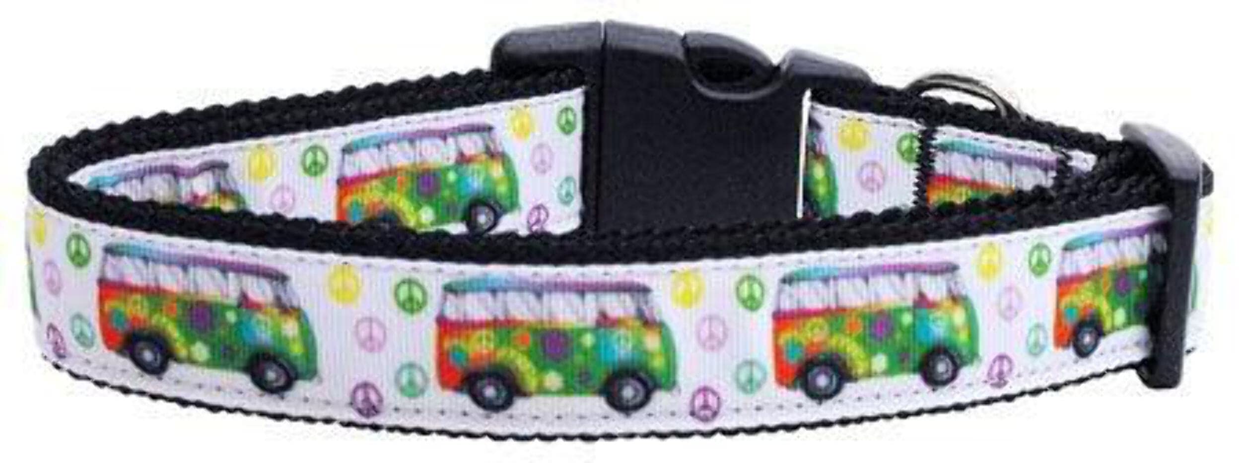 Pet Dog & Cat Nylon Collar or Leash, "Peace Bus" XS Collar