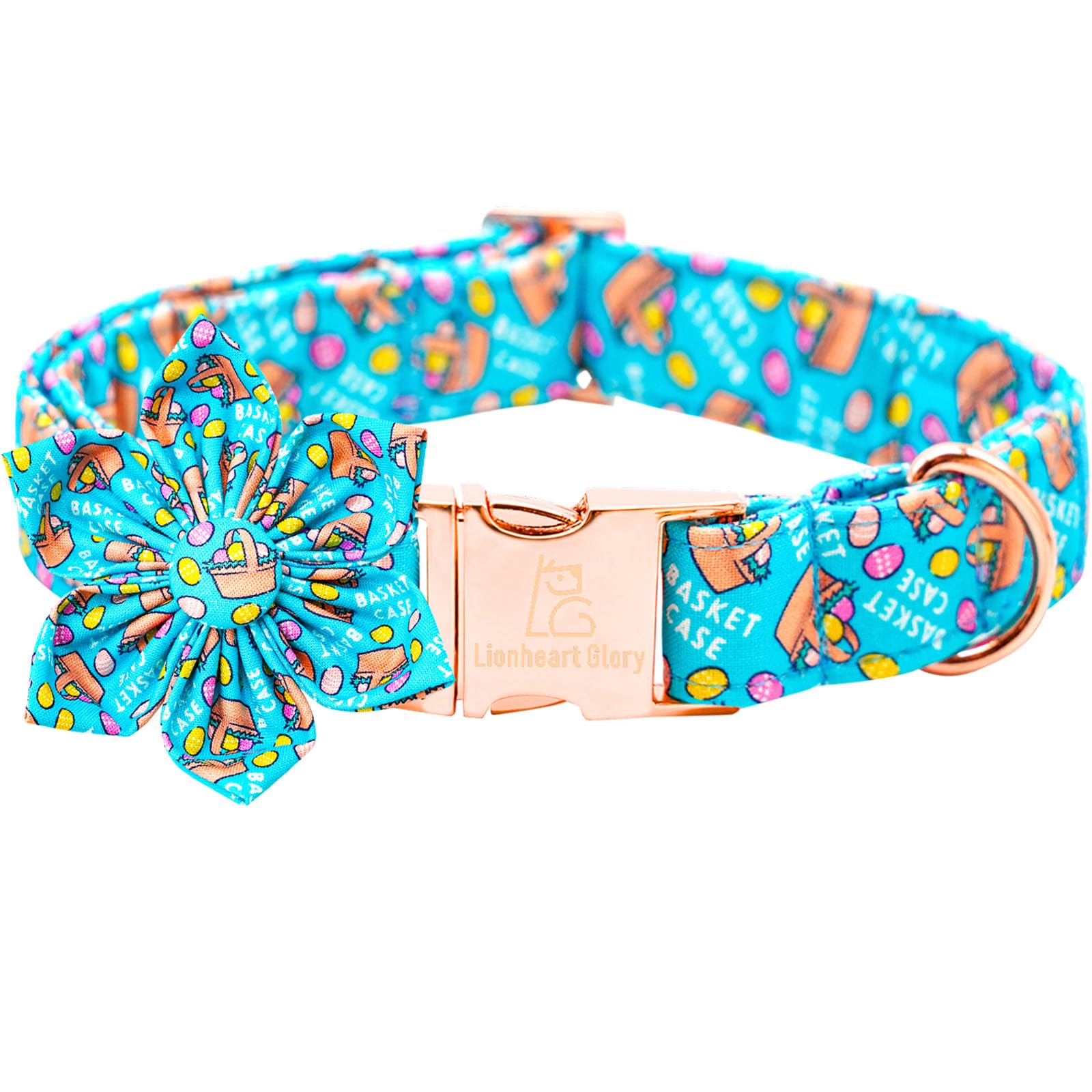 Lionheart Glory Easter Day Flower Dog Collar For Medium Dogs, Colorful Spring Collar With Easter Egg Design