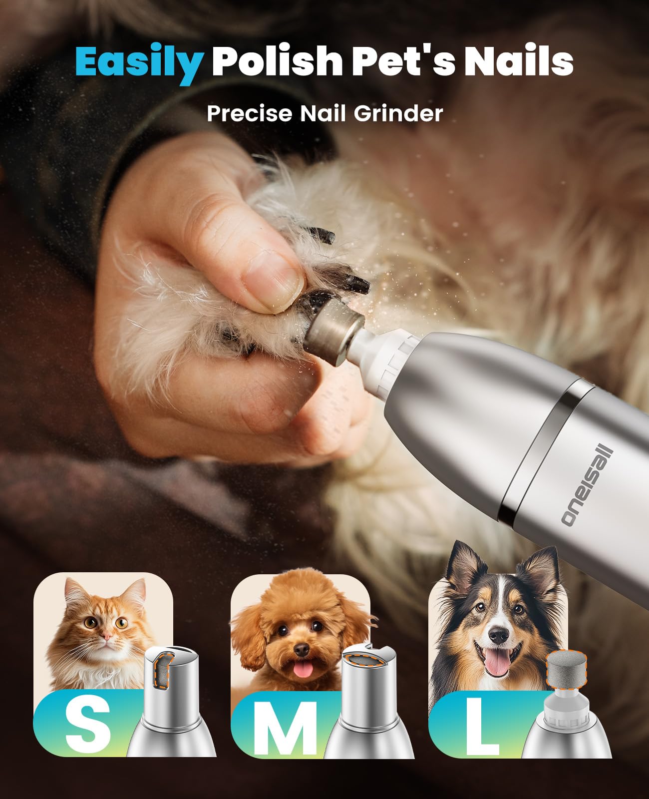 Oneisall 4 In 1 Dog Grooming Kit With Lcd Display, Dog Hair Trimmer For Paw Nail Grinder, Rechargeable Cordless Low Noise Ipx7 W
