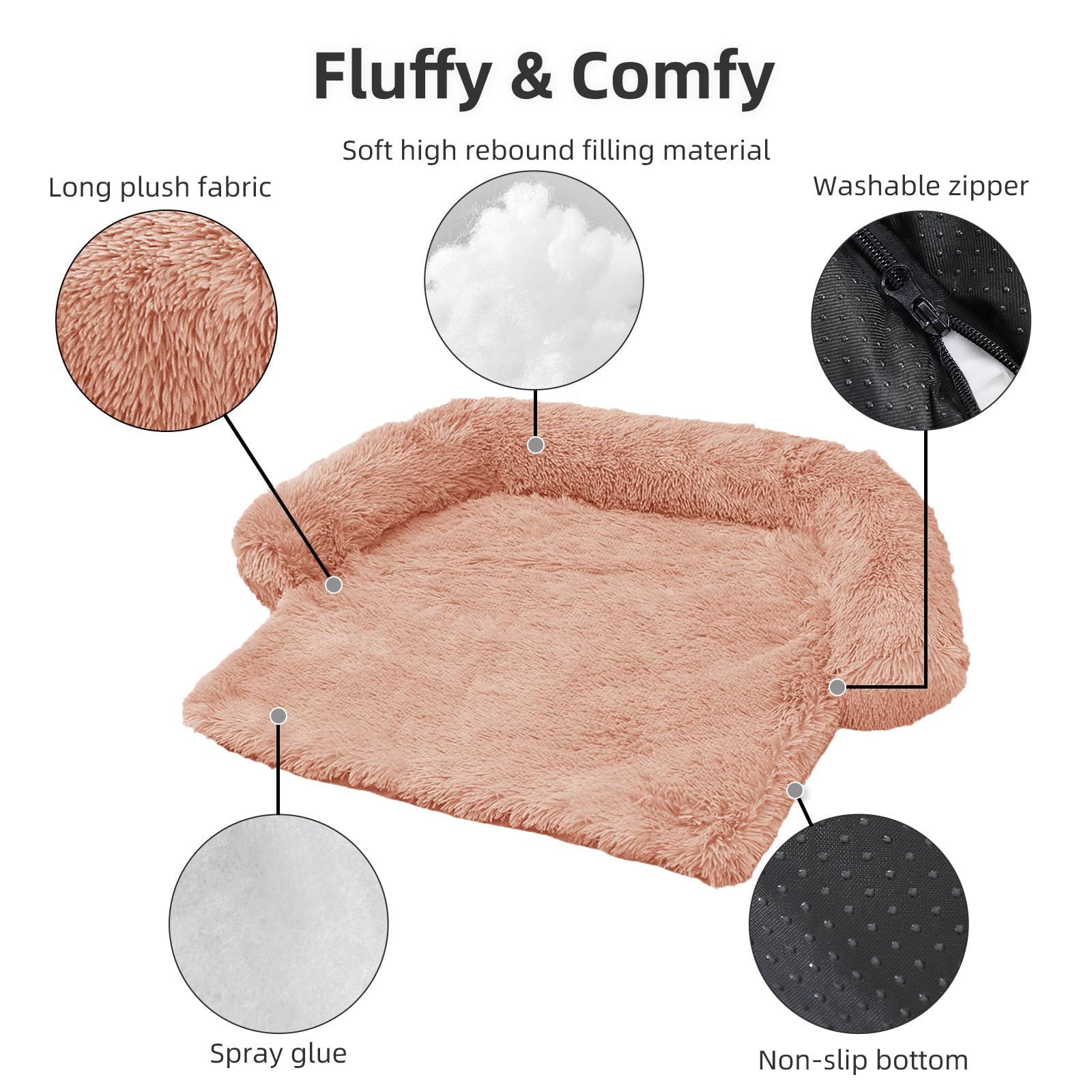 GGIB Calming Dog Bed Fluffy Plush Dog Mat for Furniture Protector with Removable Washable Cover for Large Medium Small Dogs and