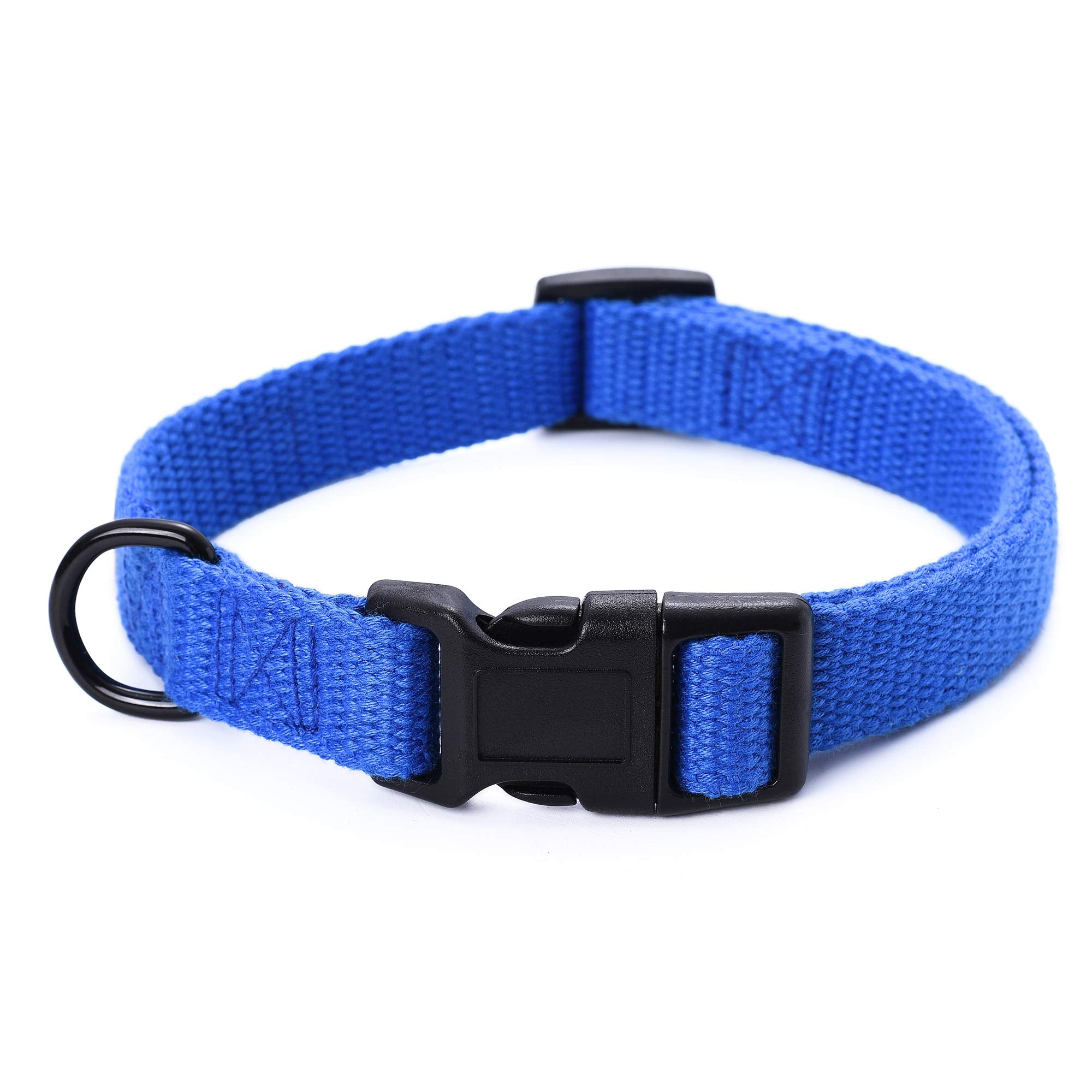 Mile High Life Soft & Strong Poly Cotton Adjustable Dog Collar With Quick Release Buckle For Small To Large Dogs(Blue, Large Nec