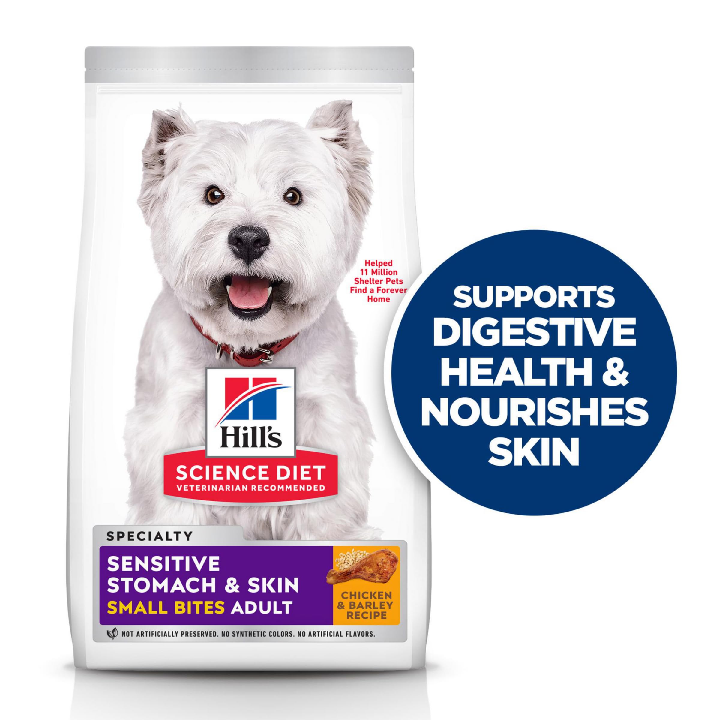 Hills Science Diet Sensitive Stomach & Skin, Adult 1-6, Stomach & Skin Sensitivity Support, Small Kibble, Dry Dog Food, Chicken