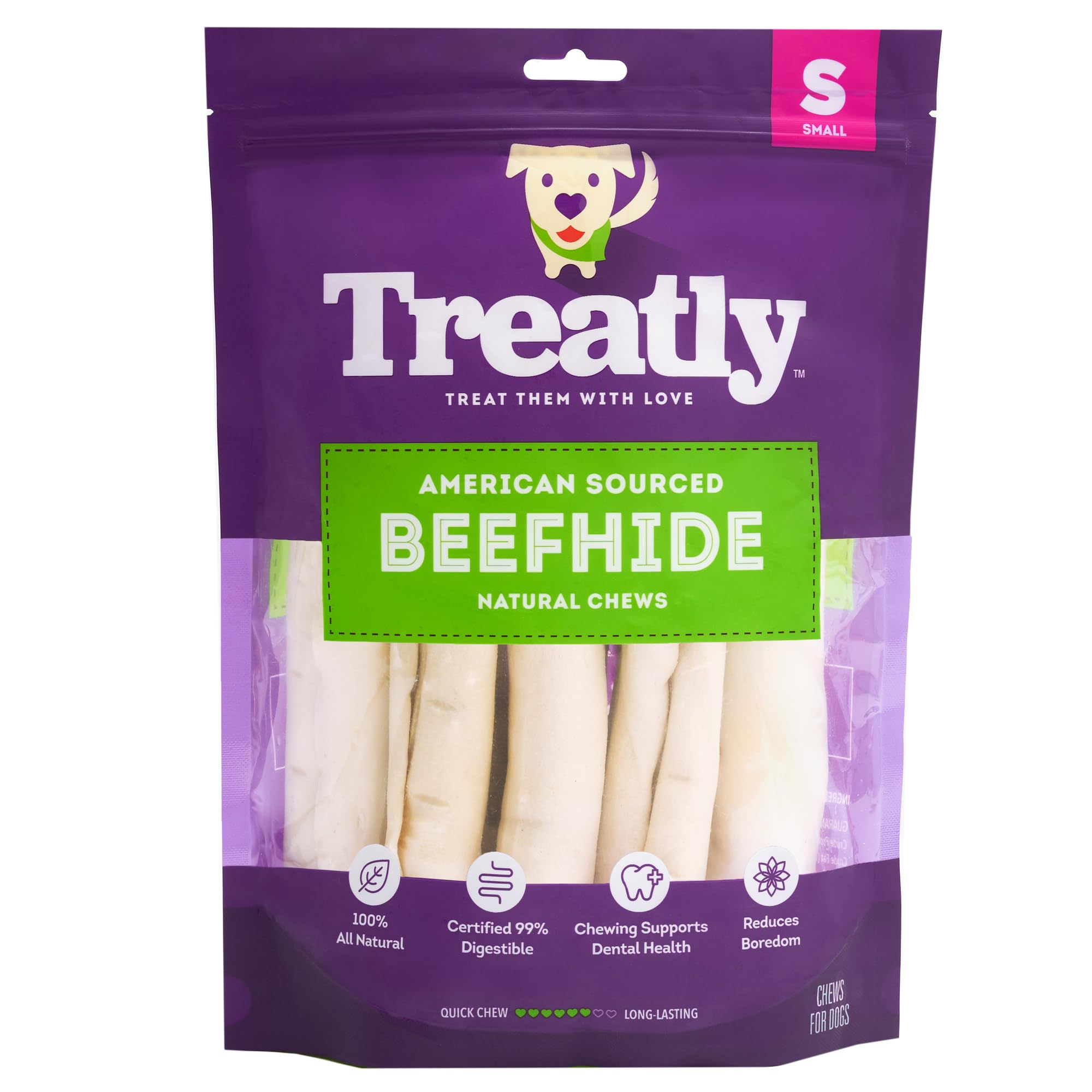Treatly American Sourced Beefhide Rolls 4-5 Dog Chew Treats - Natural Flavor, 10 Count/1 Pack