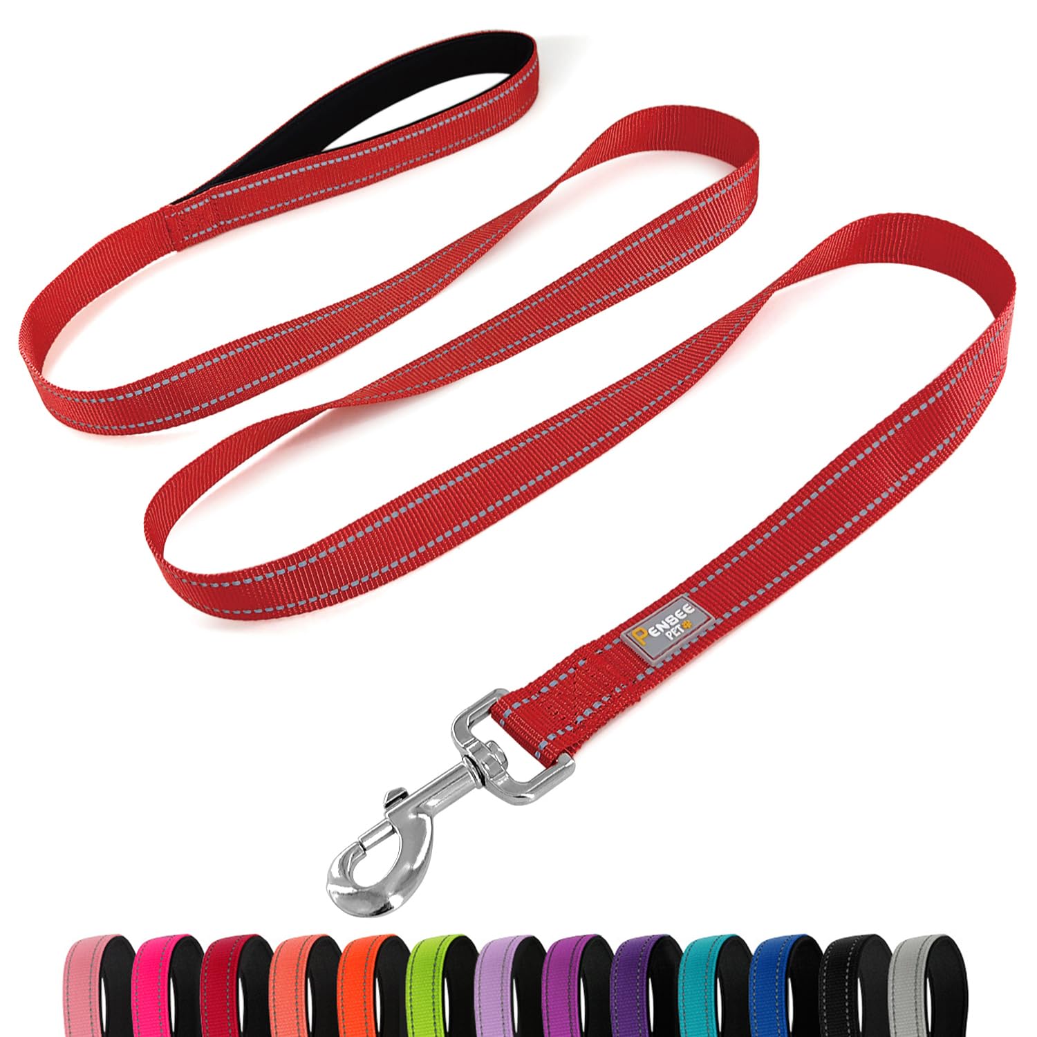 Penseepet Dog Leash 6 Ft Padded Handle Nylon Reflective Dogs Leashes For Medium Dogs Red