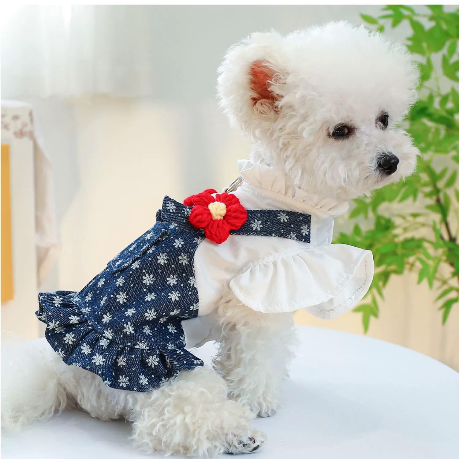 Harikaji Pet Dress, Sweet Denim Floral Small Dog Skirt Girl Tutu Clothing Puppy Cat Apparel Teddy Clothes Wedding Dresses For Sp