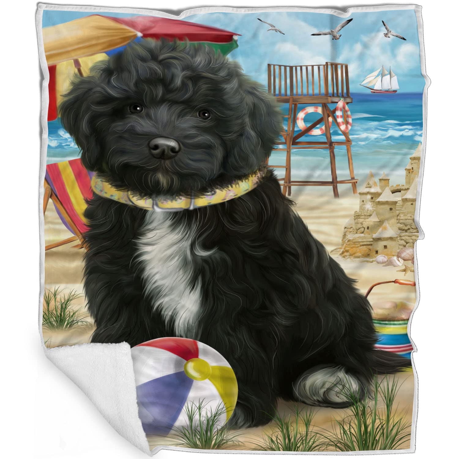 Pet Friendly Beach Cockapoo Dog Blanket  Lightweight Super Soft Cozy and Durable Bed Blanket  Animal Theme Fuzzy Blanket for S
