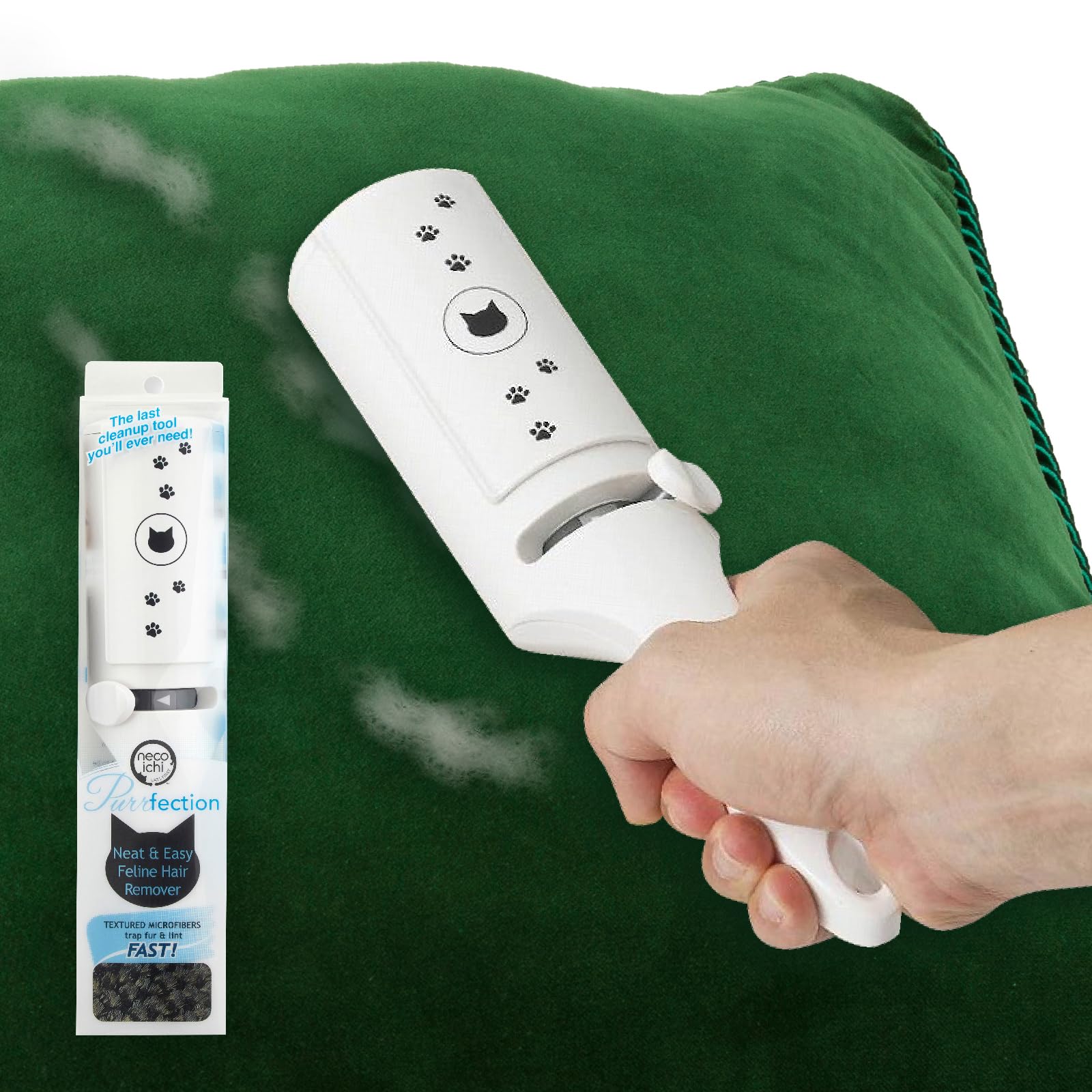 Necoichi Purrfection Neat & Easy Cat Hair Pet Hair Remover, Textured Microfibers Trap Fur & Lint Fast, Made In Japan