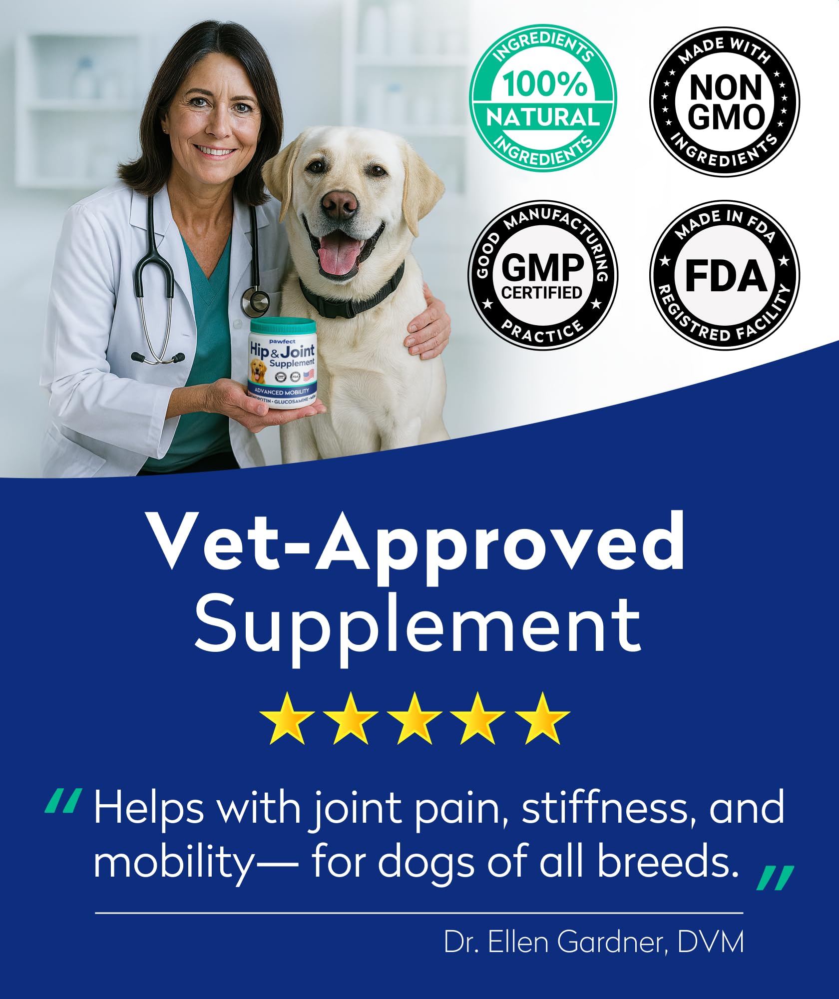 Glucosamine Dog Treats for Picky Eaters - Joint Supplement w/Chondroitin, MSM, Omega-3 - Joint Pain Relief - Advanced Formula -