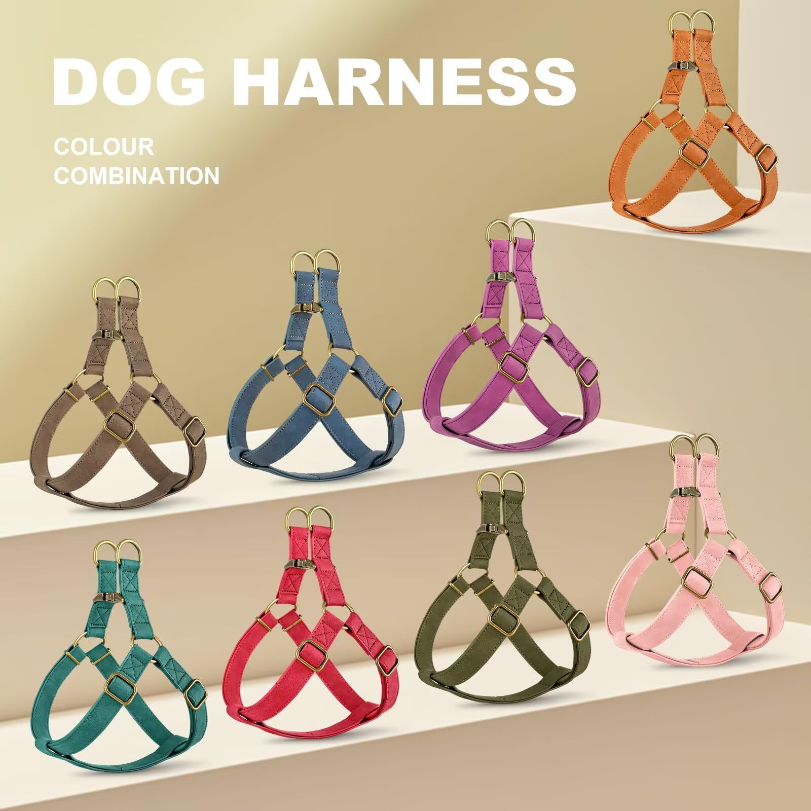 Didog Step In Dog Harness - Adjustable Faux Leather Dog Harness With Antique Bronze Metal Buckle, Easy Walk Dog Halter Harness F