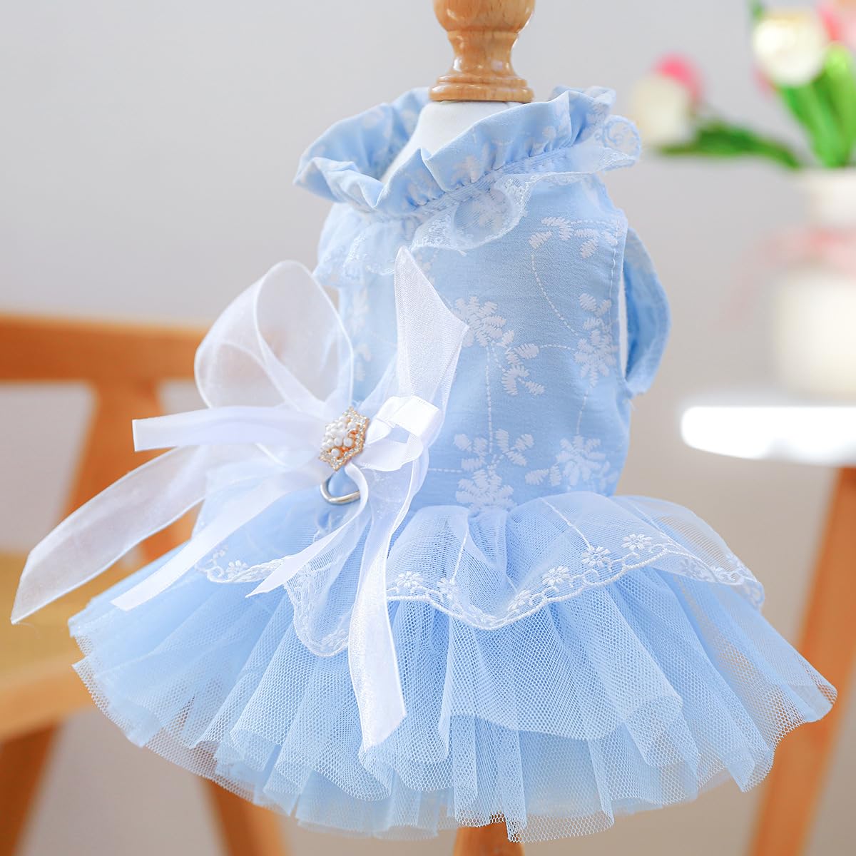 Marupet Fashion Sweet Puppy Dog Blingbling Princess Skirt Pet Dog Lace Cake Camisole Tutu Dress F-Blue M