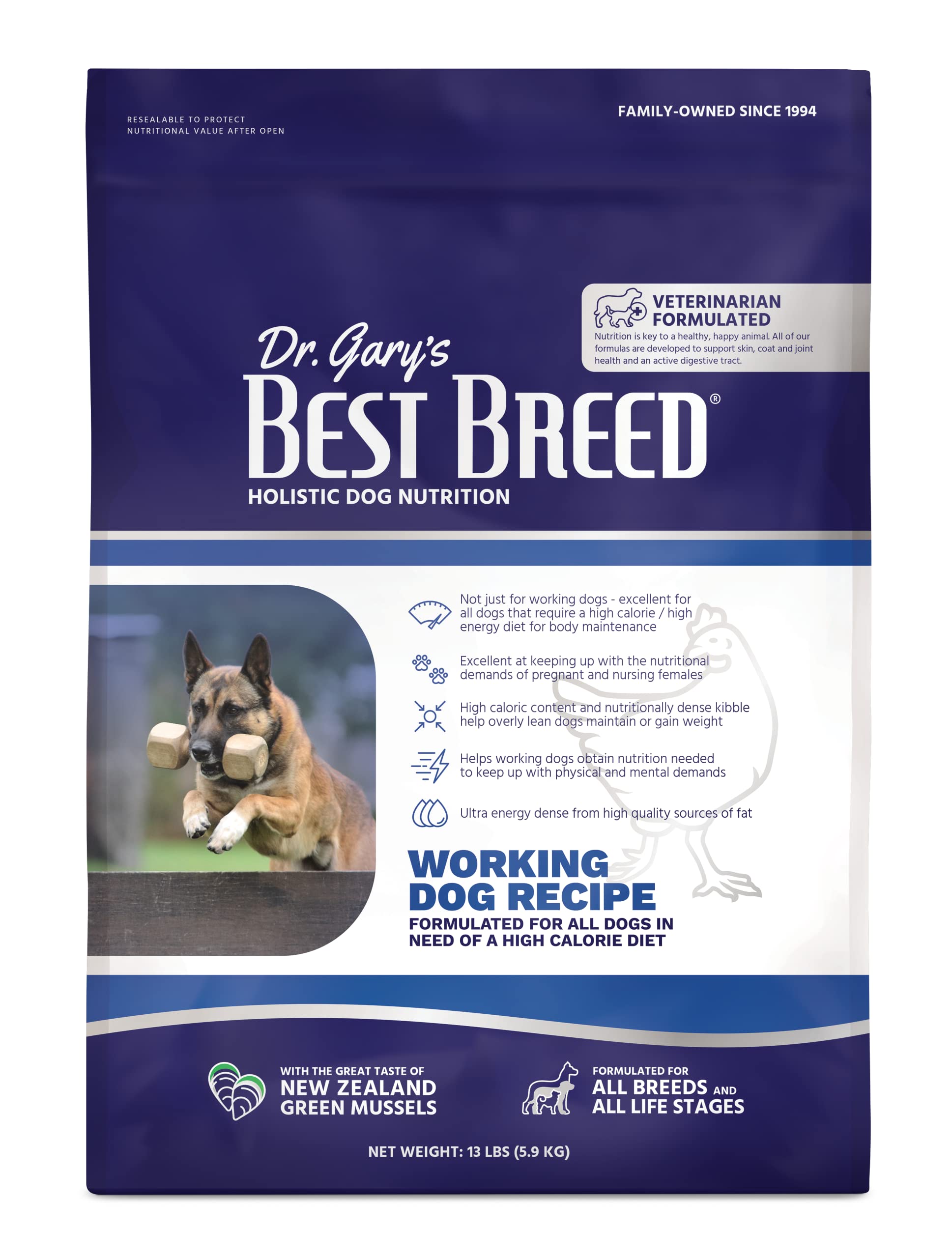 Best Breed Dr. Garys Working Dog Diet Made in USA [Natural High Calorie Dry Dog Food]- 13lbs, Dark Brown (7-53182-95269-7)