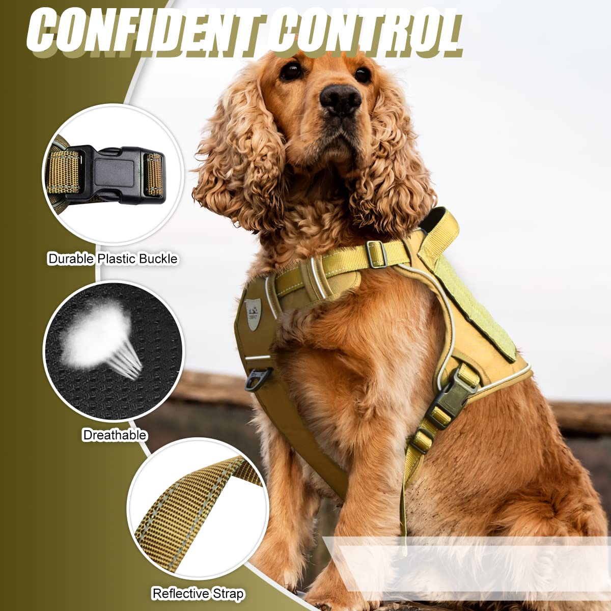 CBBPET Tactical Dog Harness for Small Medium Large Dogs No Pull Adjustable Harness Training Easy Control Pet Vest,Reflective Wor