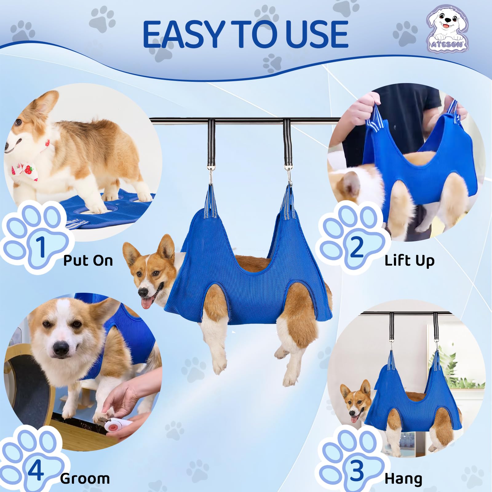 Dog Grooming Hammock For Large & Giant Dogs, Pet Grooming Sling With Nail Clippers, Trimmers & Scissors - Comfortable & Safe Gro