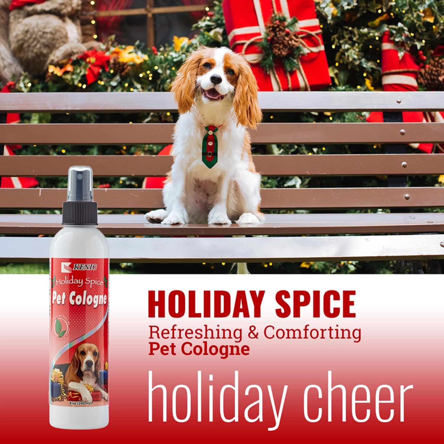 Kenic Holiday Spice Pet Cologne - Cinnamon & Nutmeg Scented Spray, 8 Fl Oz, Long Lasting Deodorizing for Dogs & Cats, Made in USA
