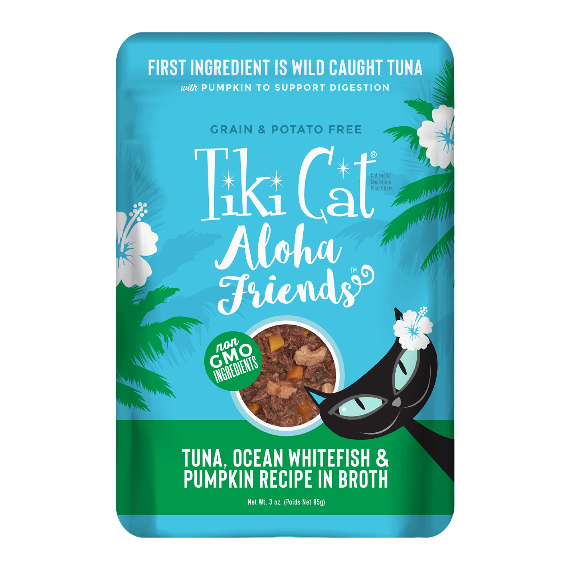 Tiki Cat Aloha Friends, Tuna, Ocean Whitefish & Pumpkin, Grain-Free & High Moisture, Wet Cat Food for All Life Stages 3 oz. Pouc