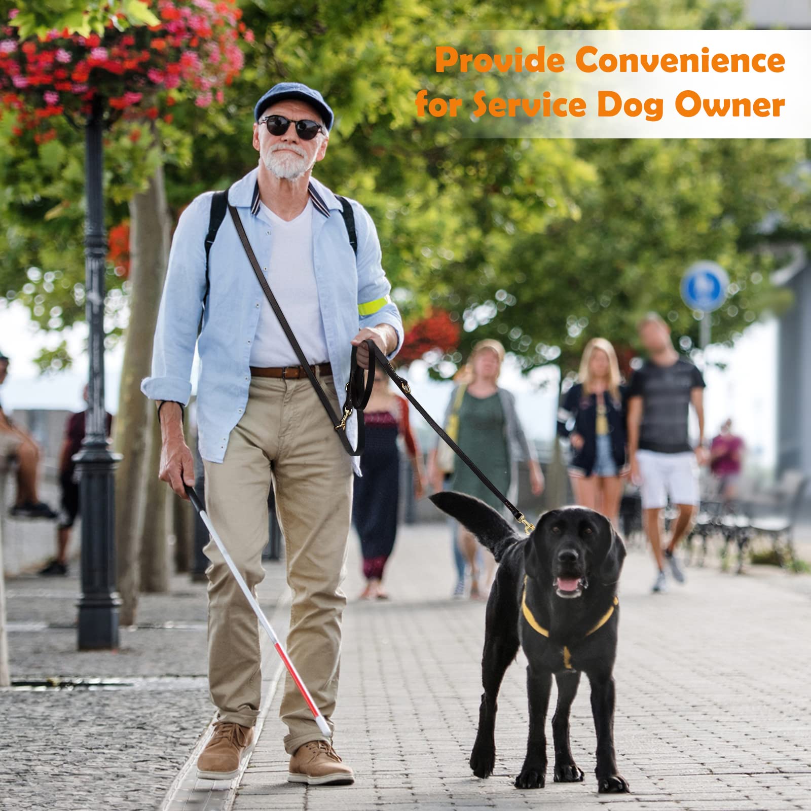 Guiding Star 8ft Leather Dog Leash - Multi-function Hands-Free Crossbody Leash for Small, Medium, Large Dogs - Black
