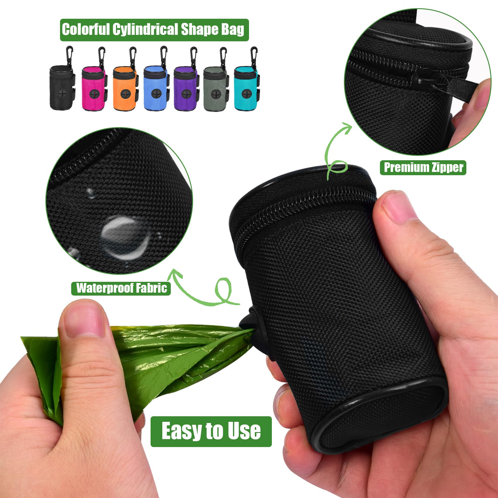 Dog Poop Bag Holder for Leash Attachment - Waste Bag Dispenser for Leash - Fits Any Dog Leash - Portable Set with Hand Free Hold