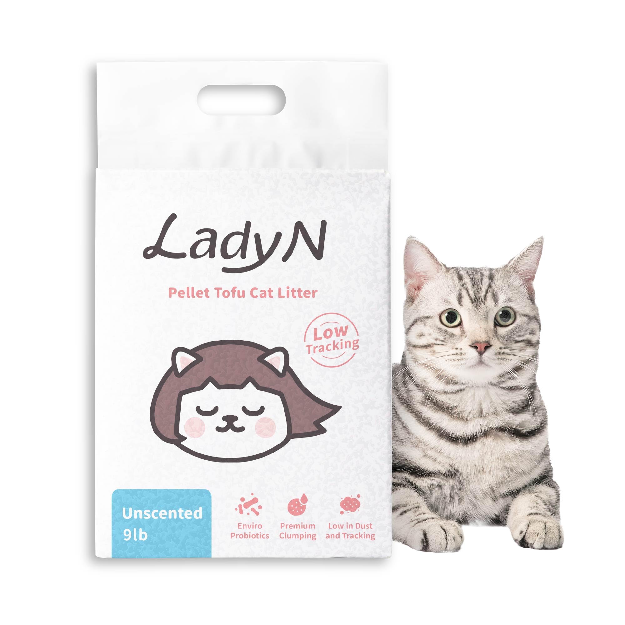 Lady N Pellet Tofu Cat Litter, Strong Clumping Ultra Absorbent, Dust-Free Low Tracking, Enviro-probiotic and Activated Carbon fo