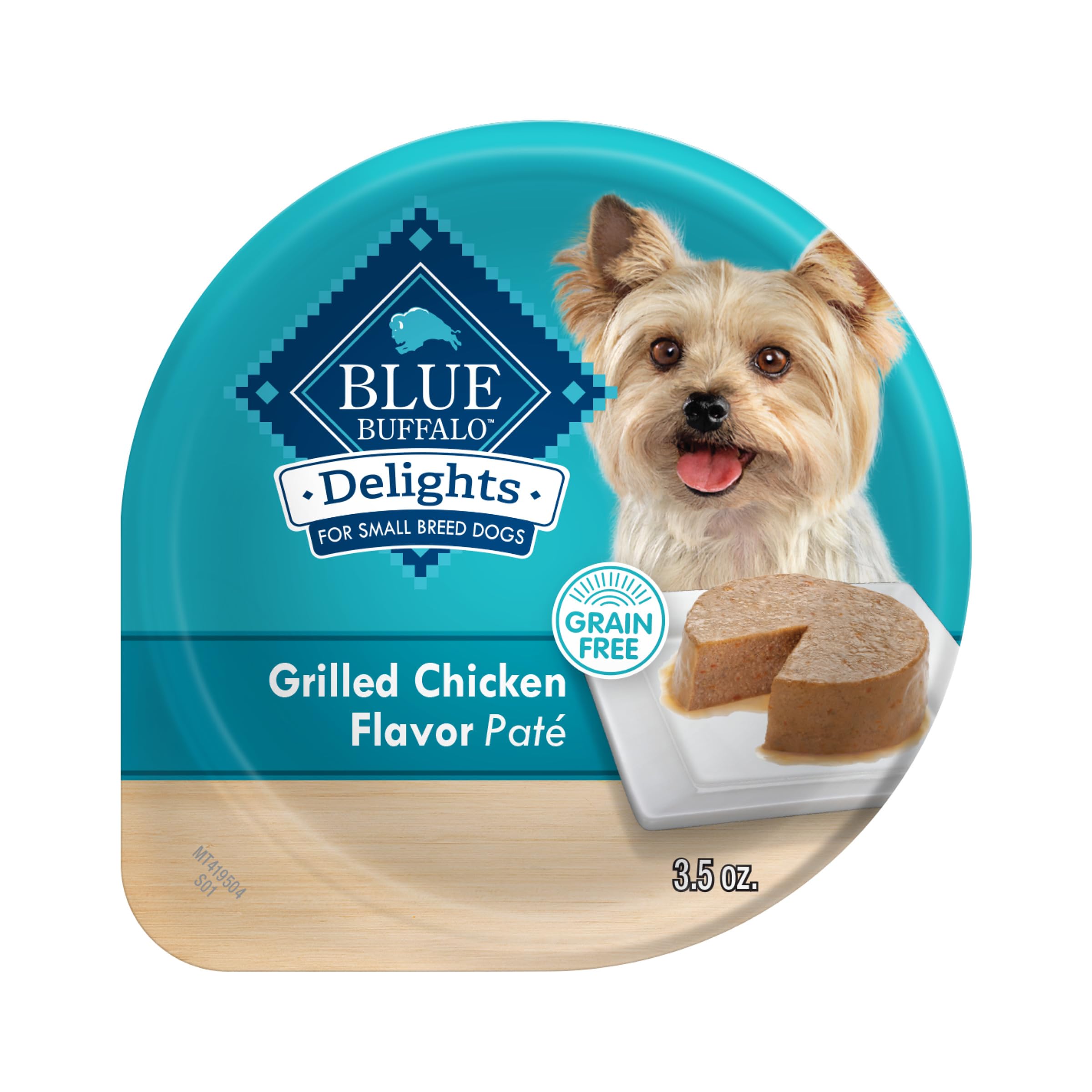 Blue Buffalo Delights Natural Adult Small Breed Wet Dog Food Cups, Pate Style, Grilled Chicken Flavor in Savory Juice 3.5-oz (Pa