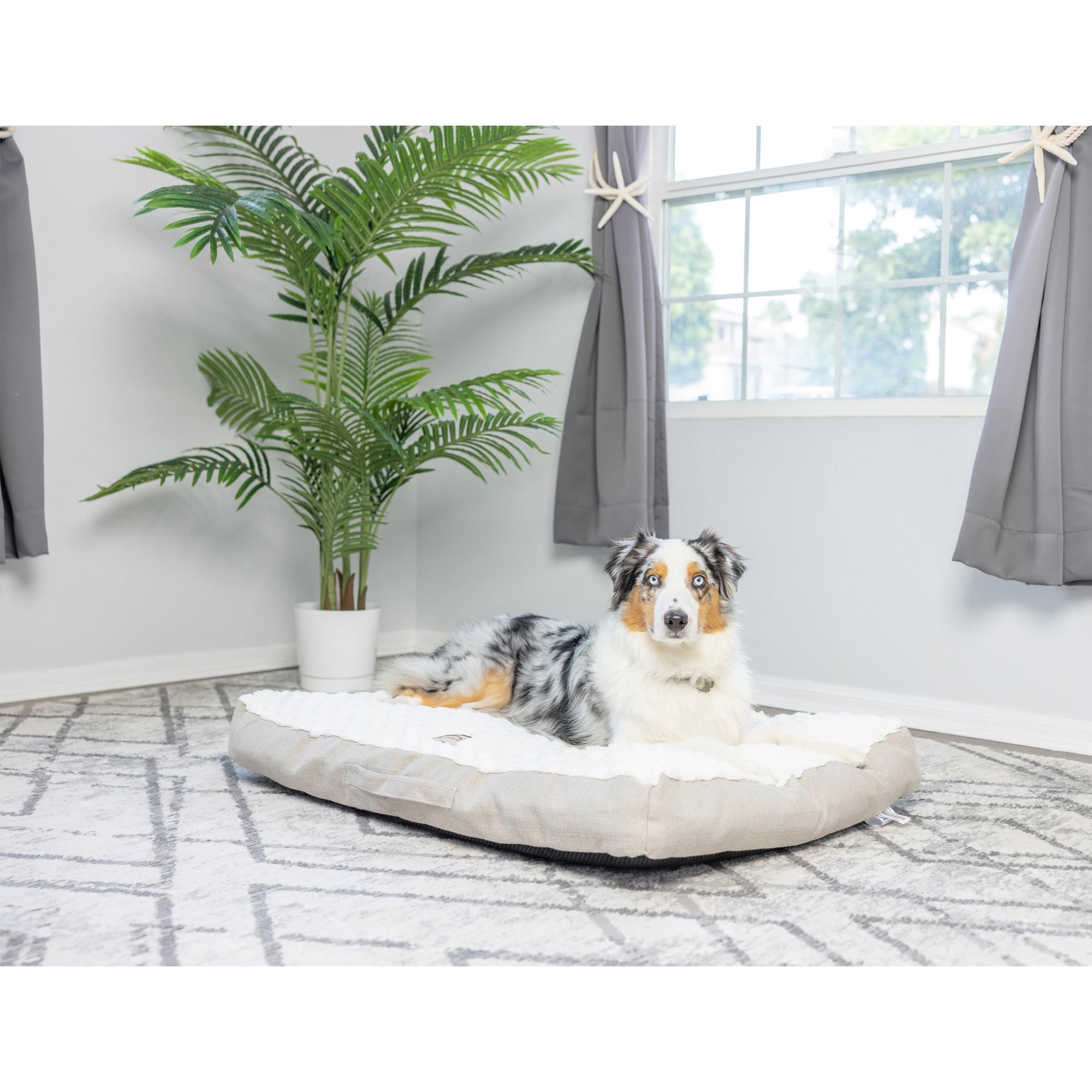 Armarkat Mat Model M12HMB/MB-L Large with Handle, Dog Crate Mat with Poly Fill Cushion & Removable Cover, Beige/White