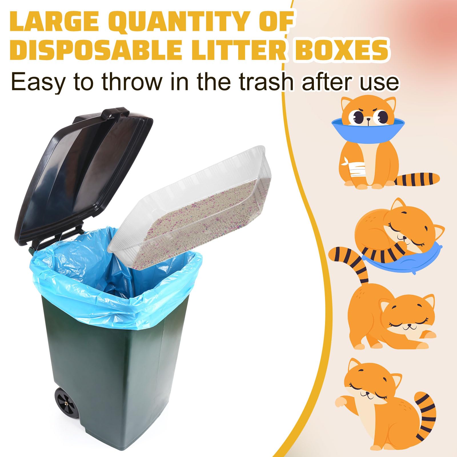 Zubebe Disposable Cat Litter Box - 50 Pack, Large Plastic Trays, 19.69"x15.75"x3.94", Clear, Portable for Indoor Home Travel